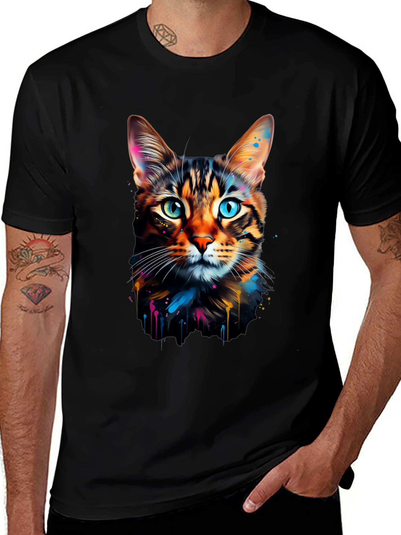 Colorful Cat Graphic Tee - Unique Design