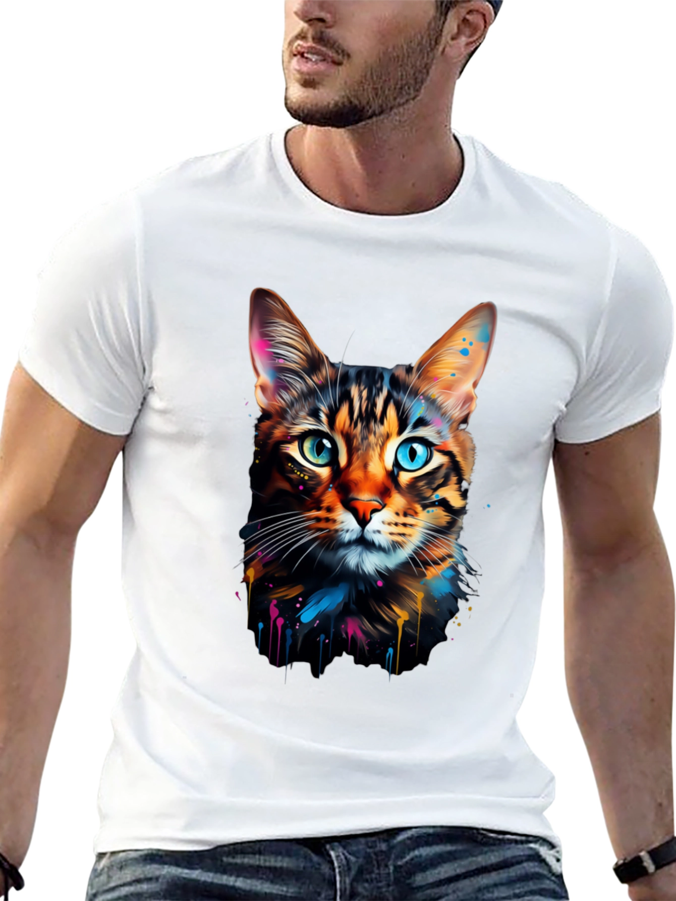 Colorful Cat Graphic Tee - Unique Design