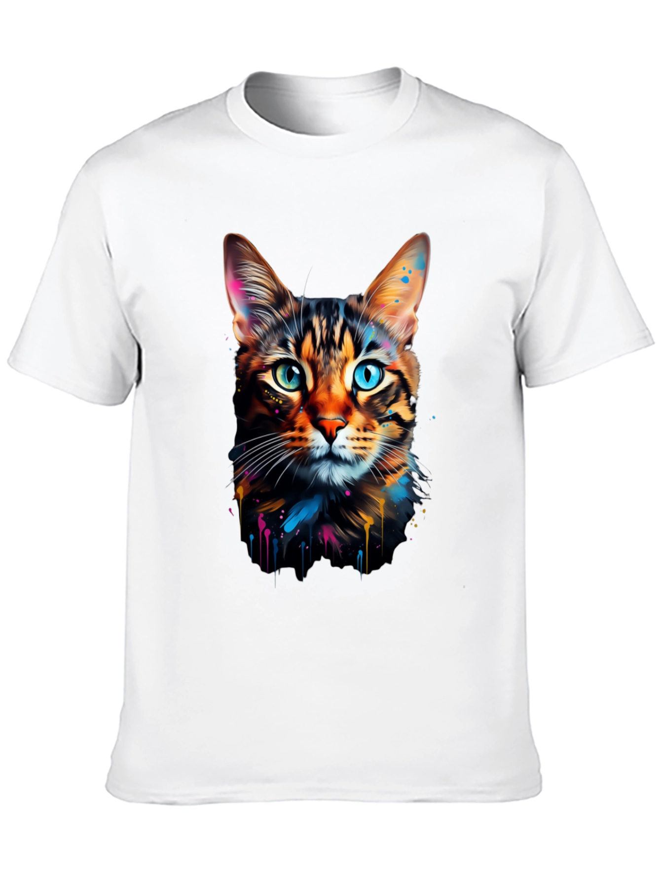 Colorful Cat Graphic Tee - Unique Design