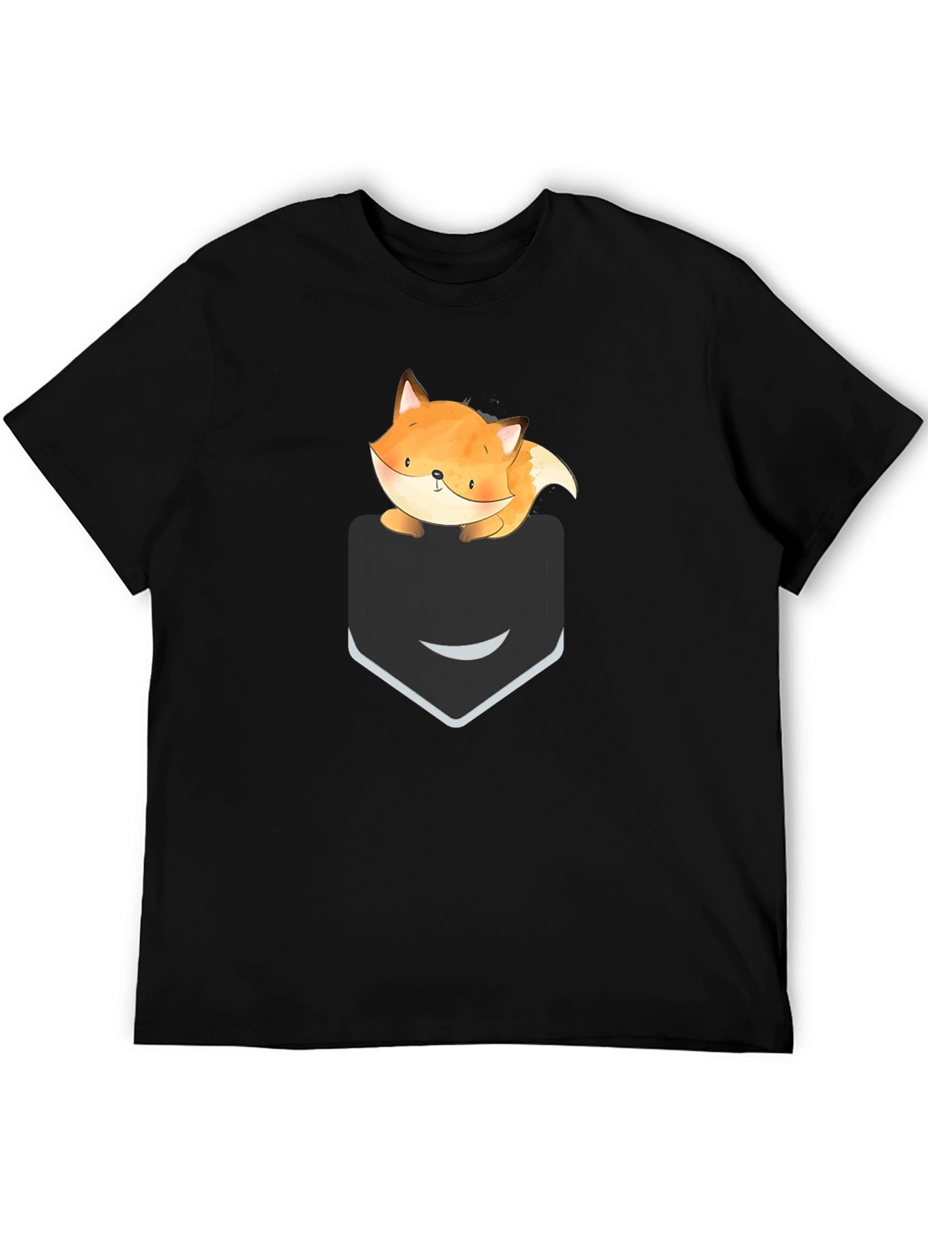 Cute Fox Pocket Graphic Tee - Soft Cotton Casual T-Shirt