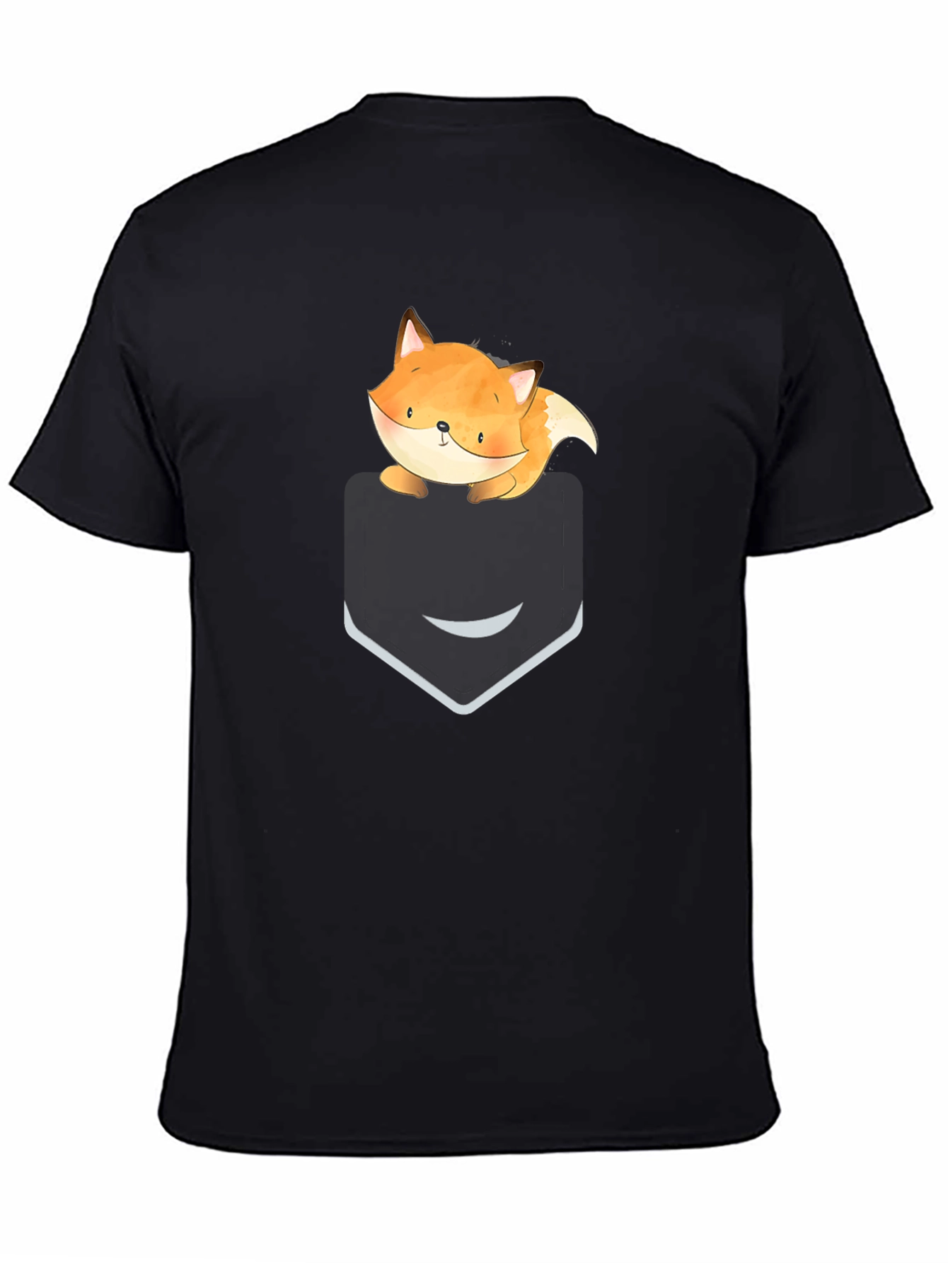 Cute Fox Pocket Graphic Tee - Soft Cotton Casual T-Shirt