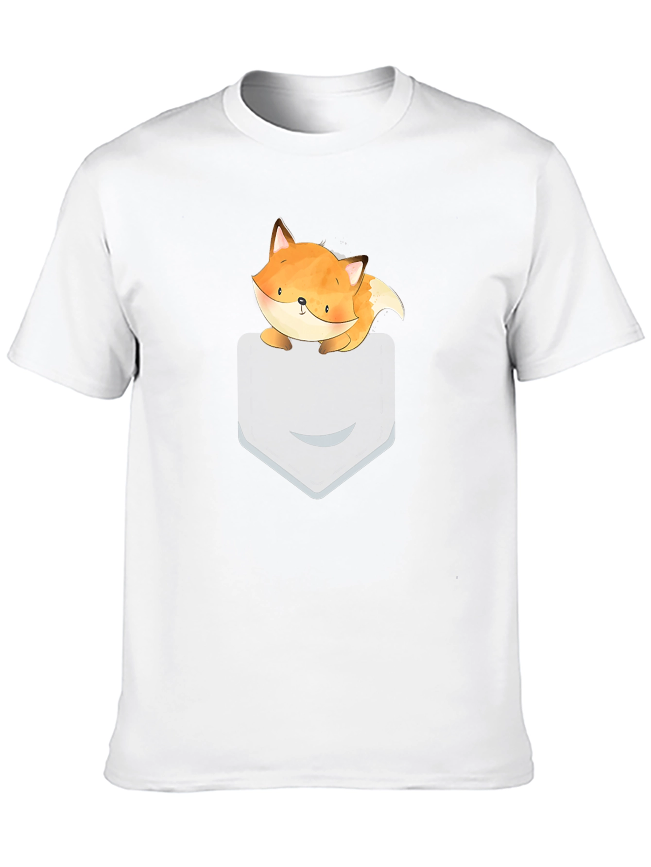 Cute Fox Pocket Graphic Tee - Soft Cotton Casual T-Shirt