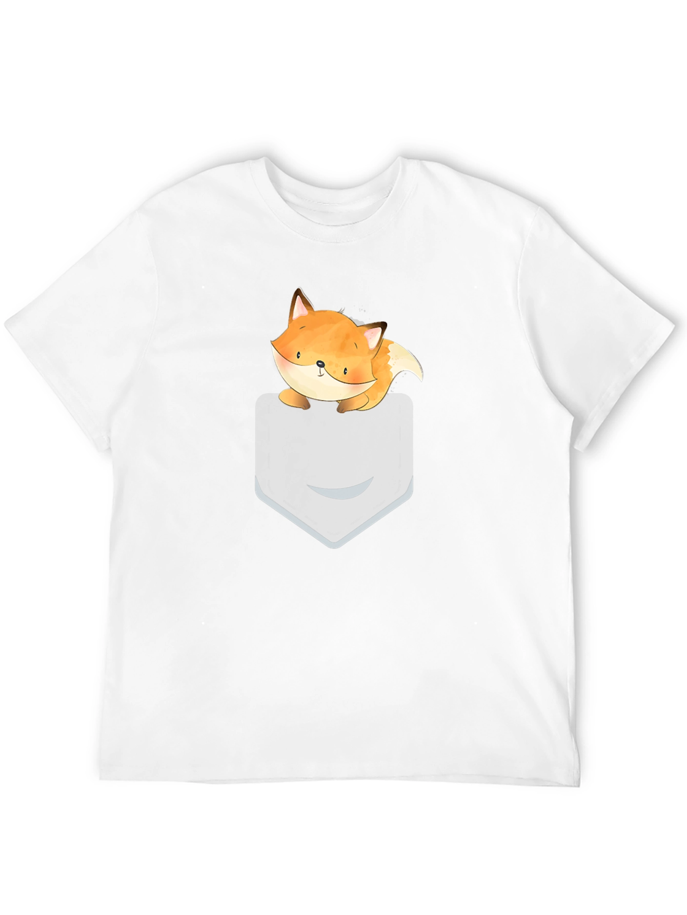 Cute Fox Pocket Graphic Tee - Soft Cotton Casual T-Shirt