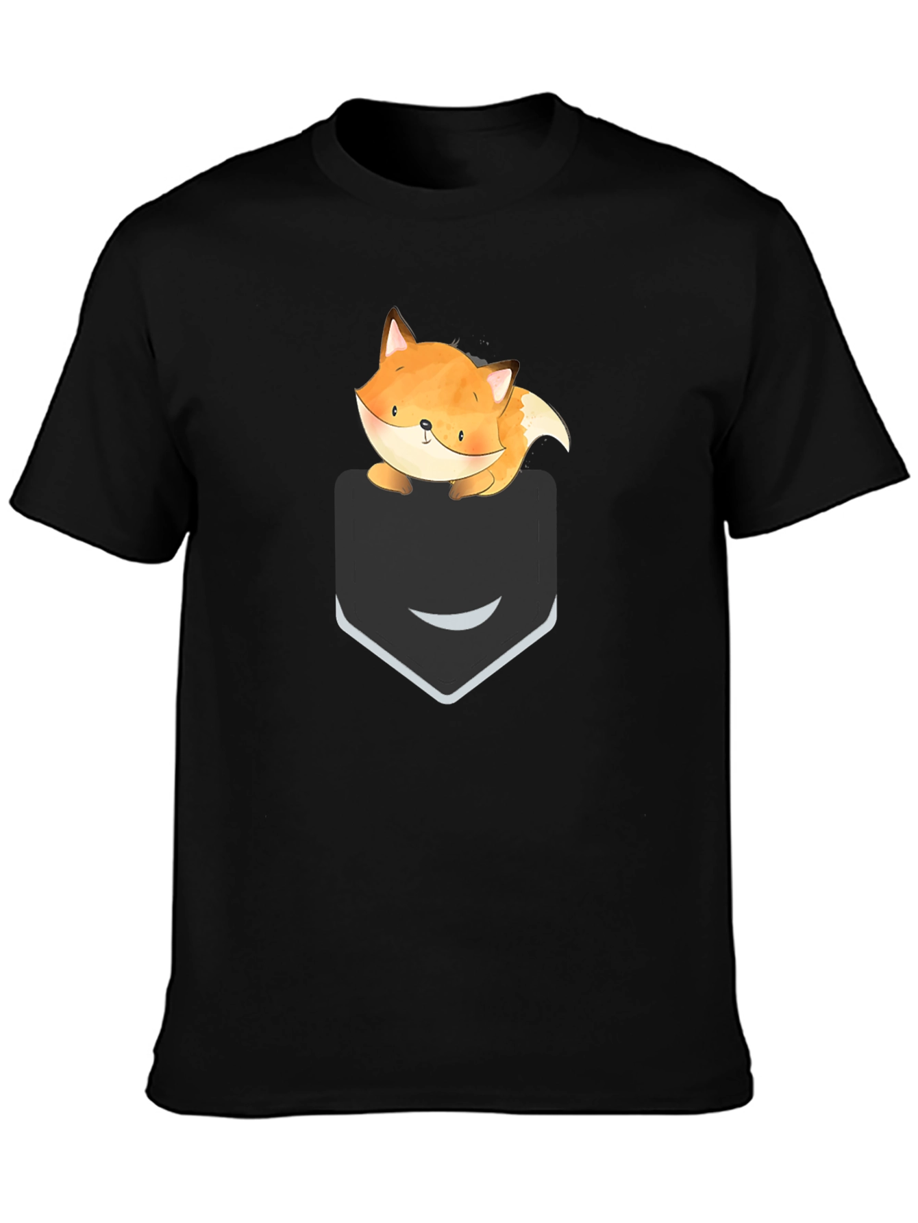 Cute Fox Pocket Graphic Tee - Soft Cotton Casual T-Shirt