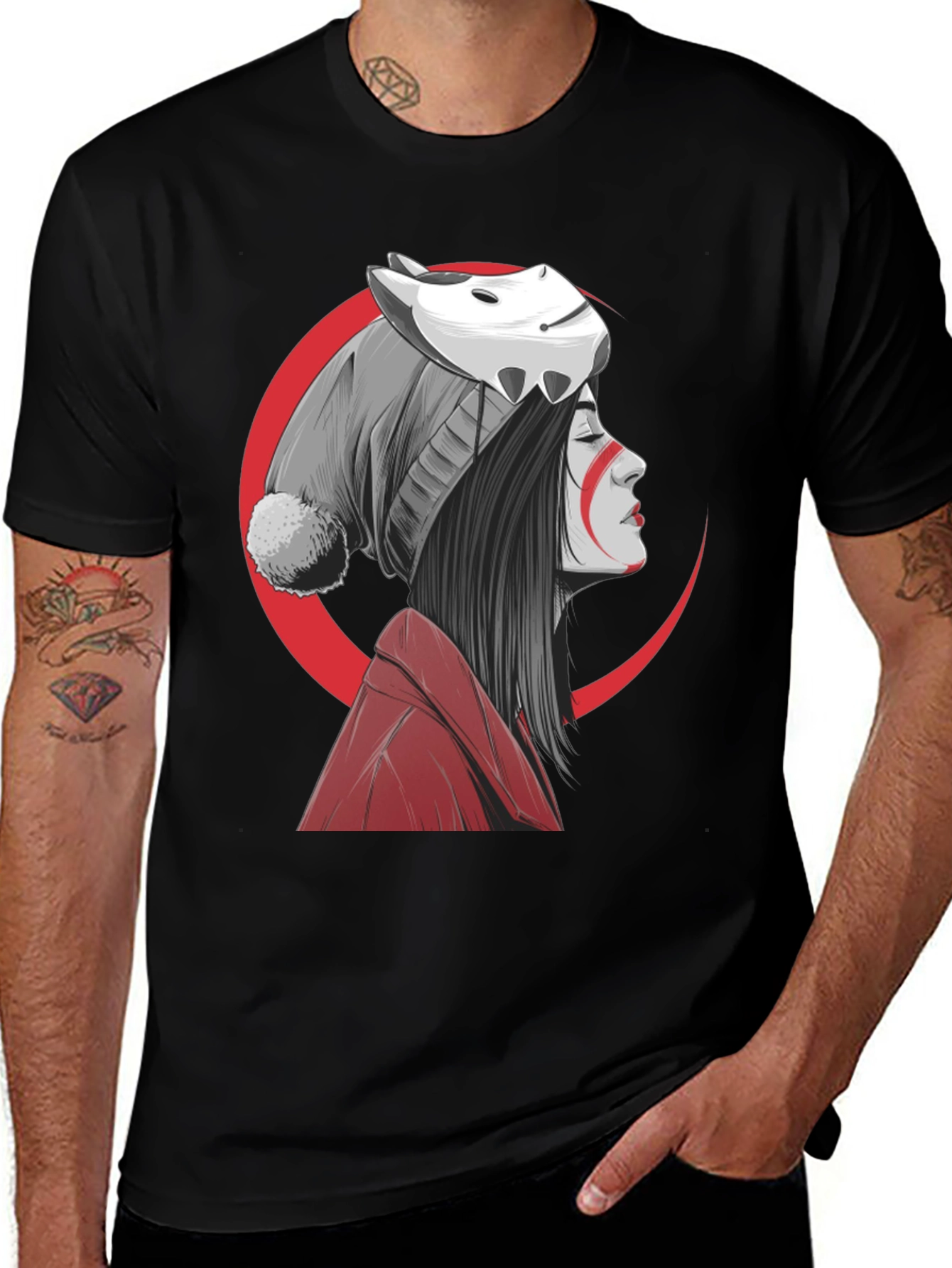 Anime Girl Mask Graphic Tee - Soft Cotton Blend Shirt