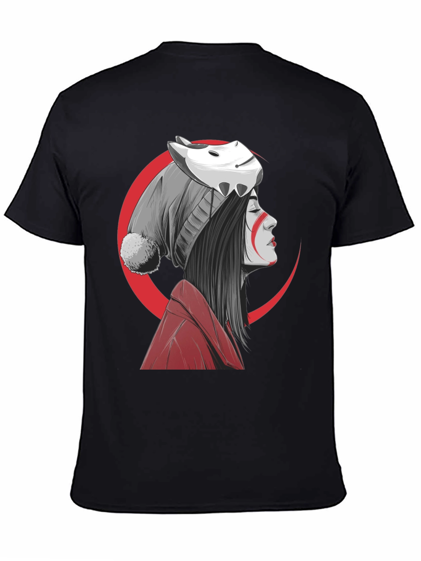Anime Girl Mask Graphic Tee - Soft Cotton Blend Shirt