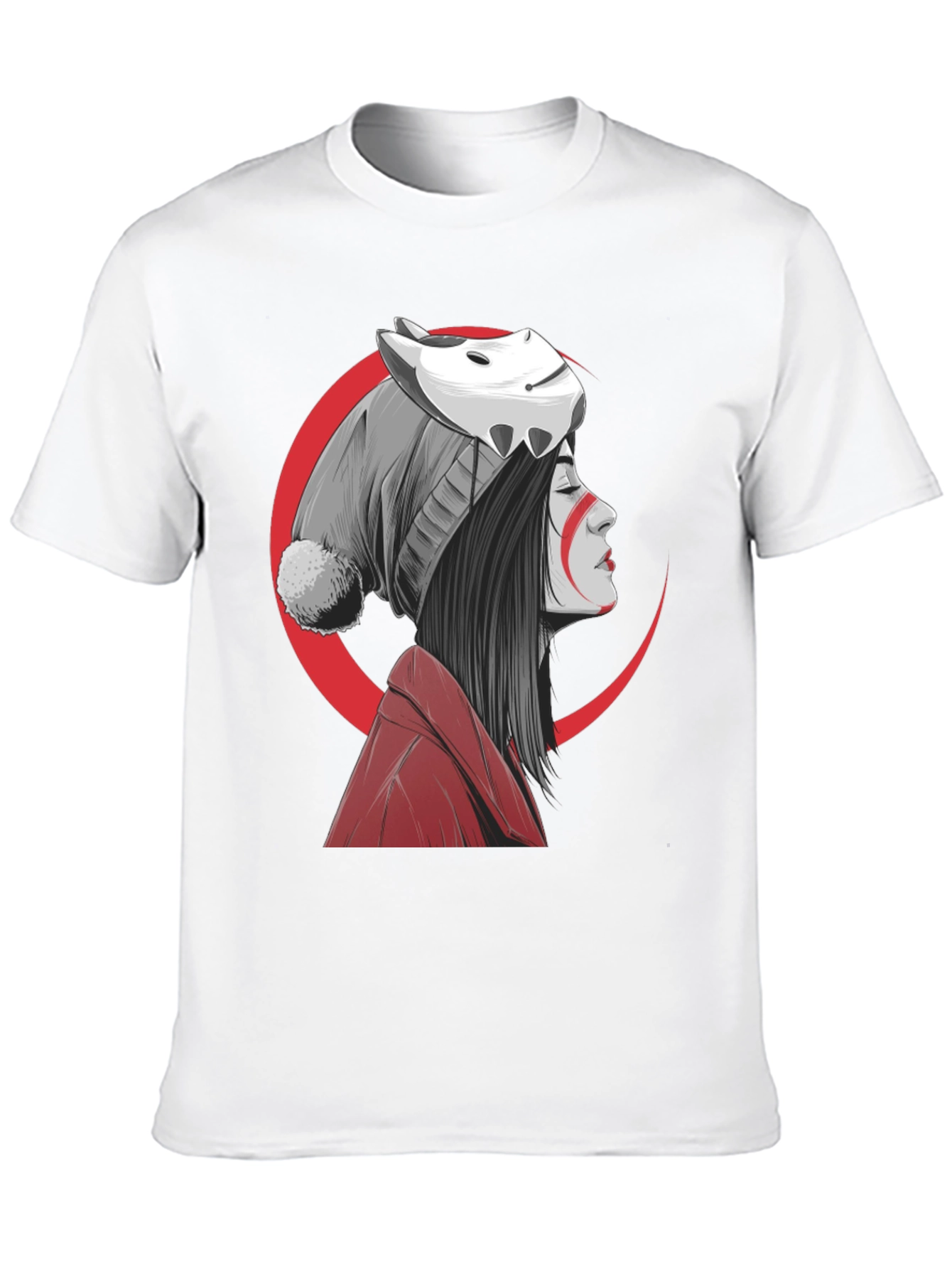 Anime Girl Mask Graphic Tee - Soft Cotton Blend Shirt