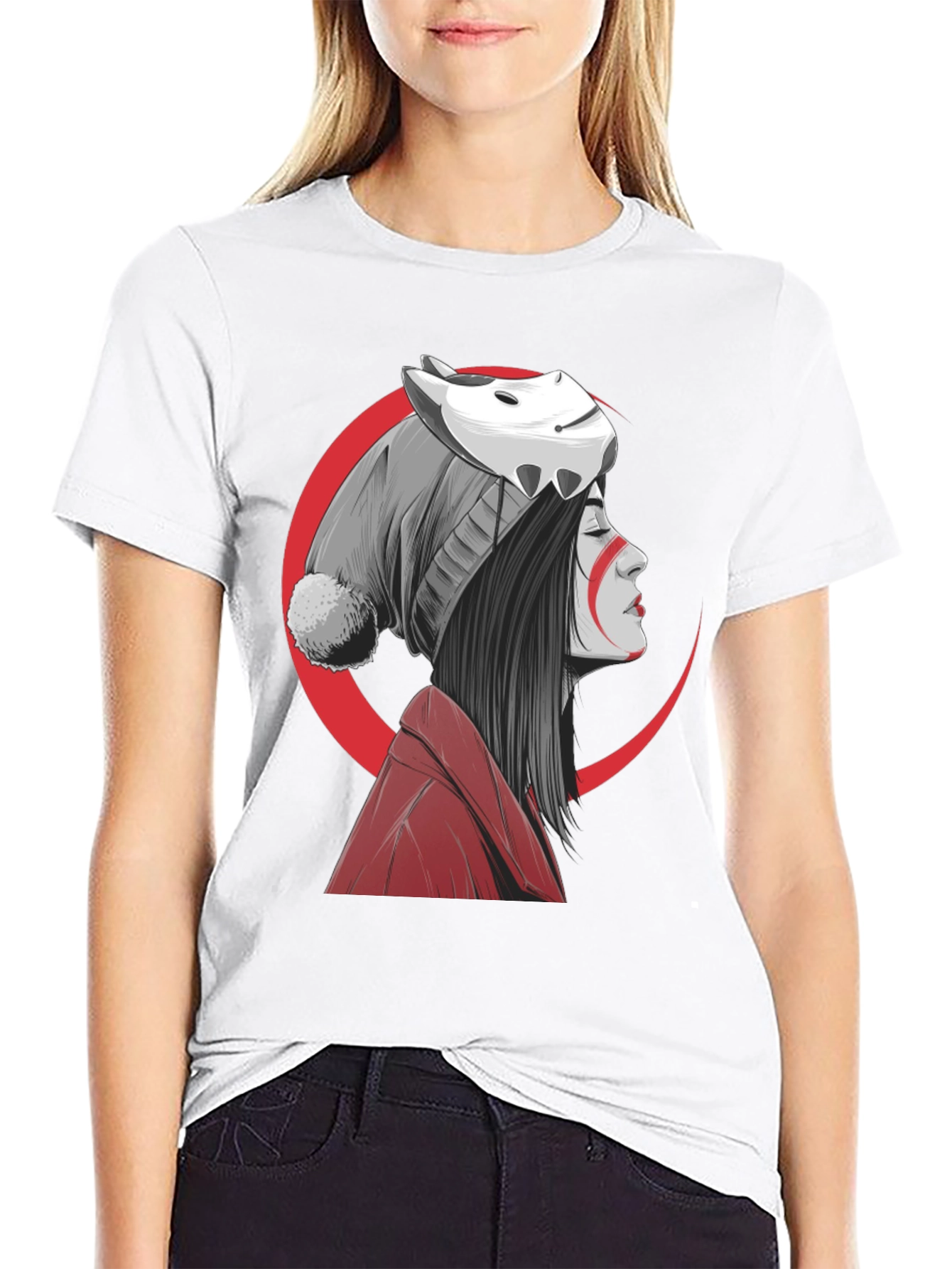 Anime Girl Mask Graphic Tee - Soft Cotton Blend Shirt