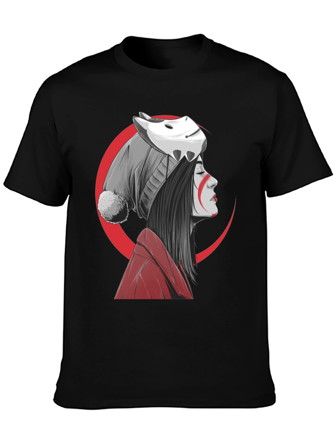 Anime Girl Mask Graphic Tee - Soft Cotton Blend Shirt