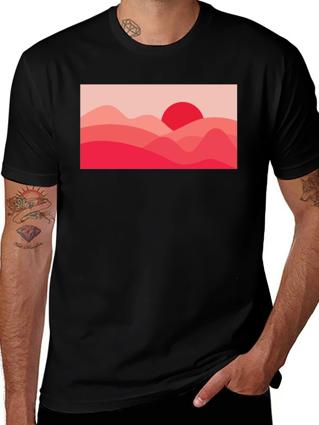 Red Landscape Graphic Tee - Modern Art T-Shirt