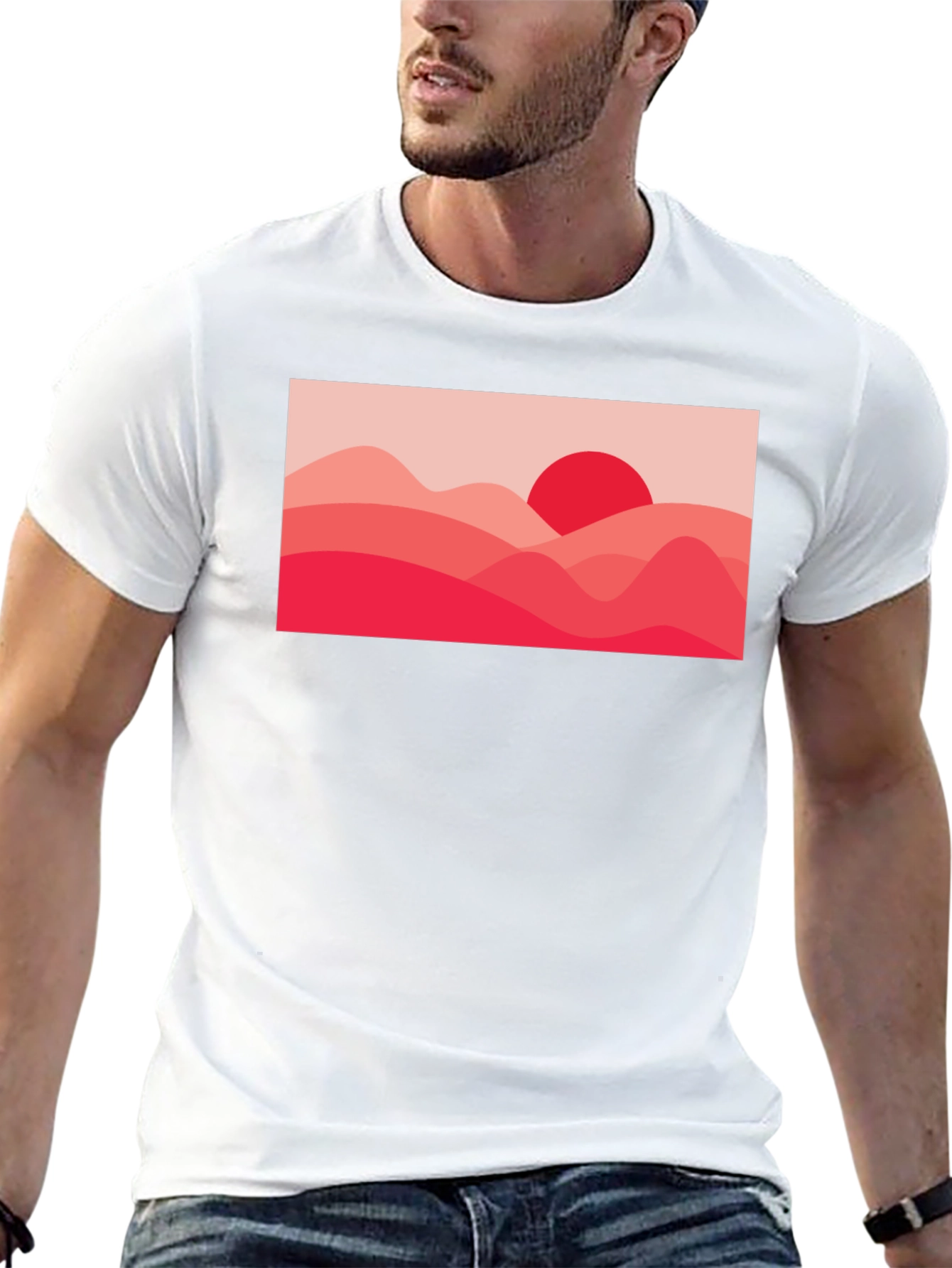 Red Landscape Graphic Tee - Modern Art T-Shirt