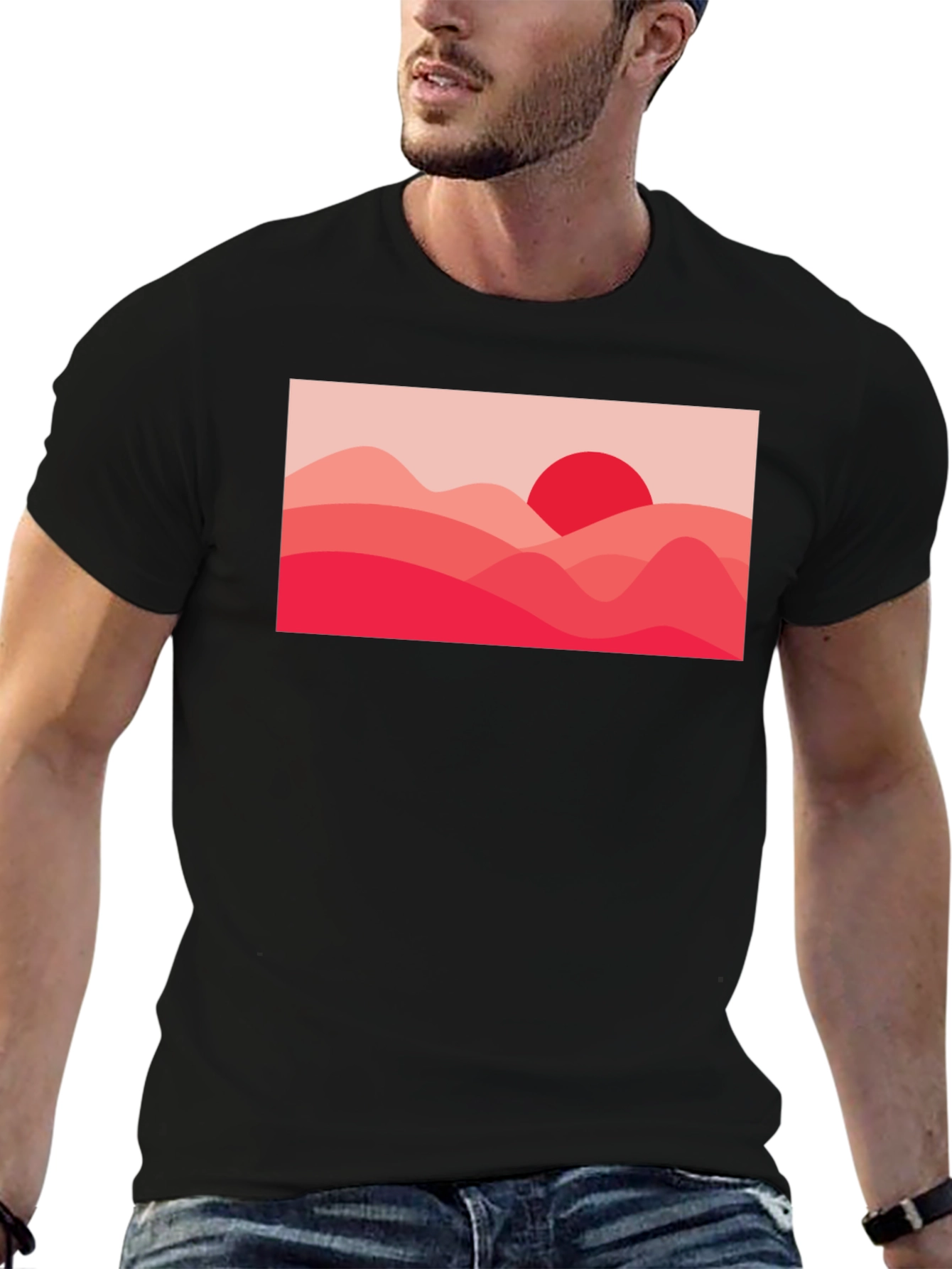 Red Landscape Graphic Tee - Modern Art T-Shirt