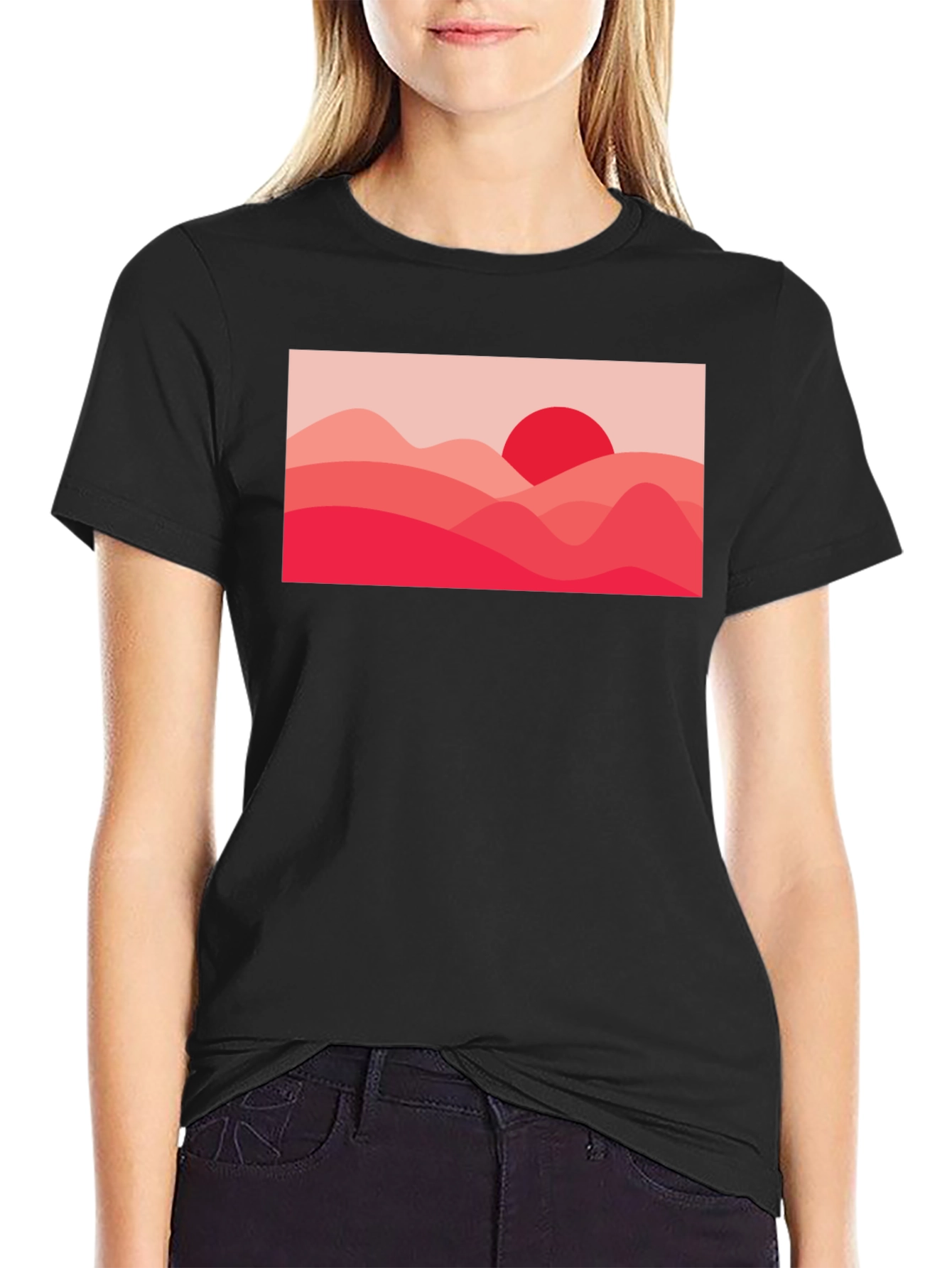 Red Landscape Graphic Tee - Modern Art T-Shirt