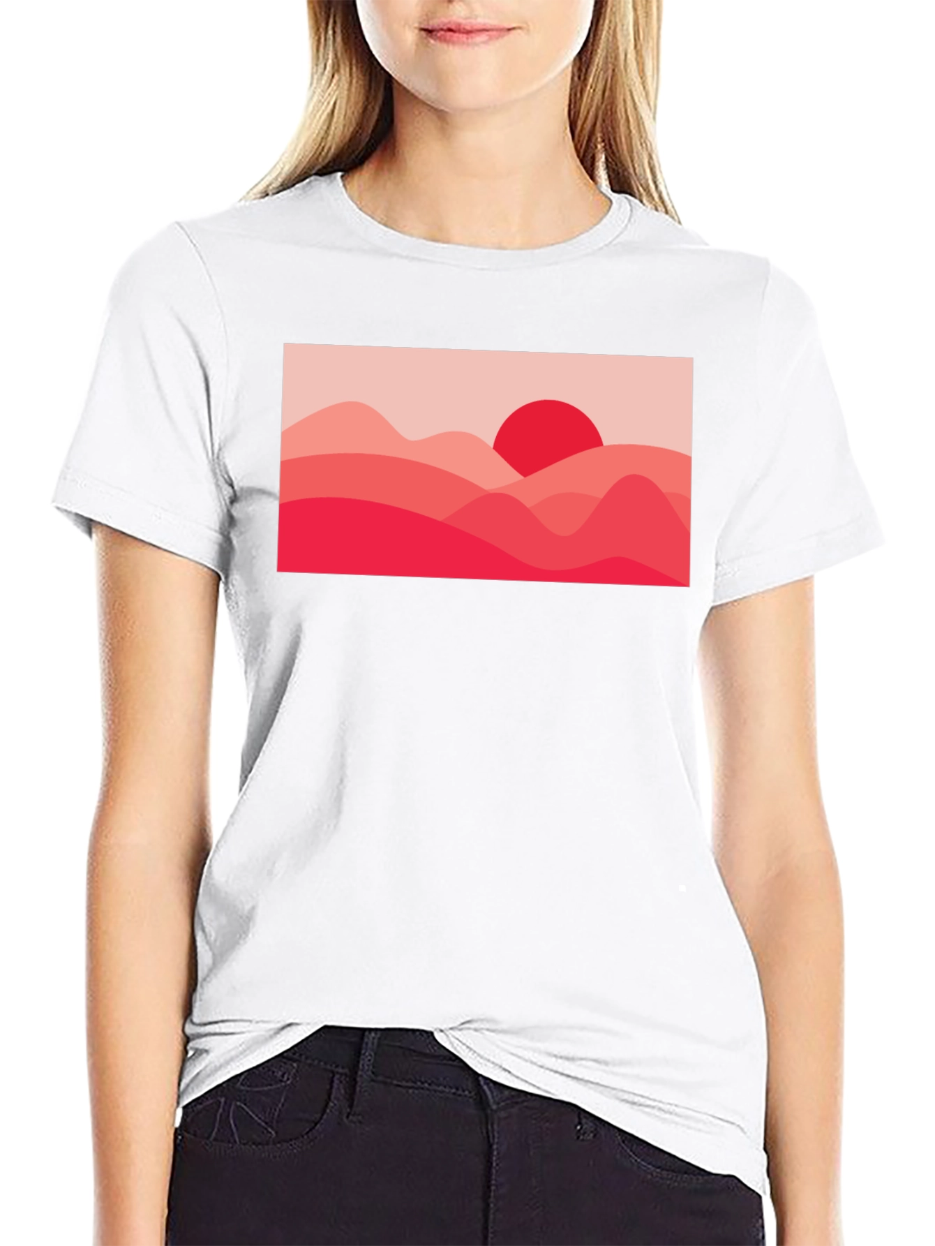Red Landscape Graphic Tee - Modern Art T-Shirt