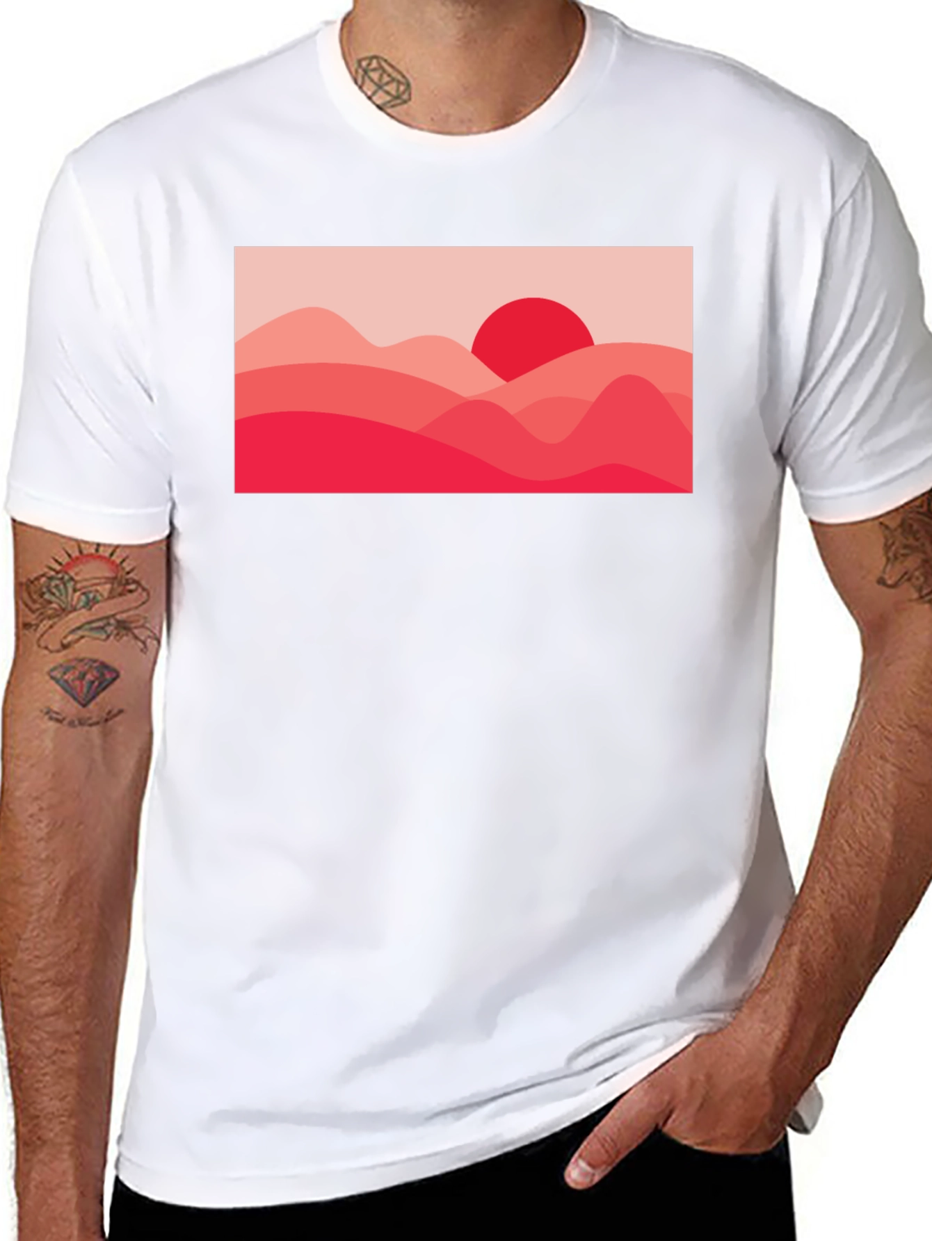 Red Landscape Graphic Tee - Modern Art T-Shirt