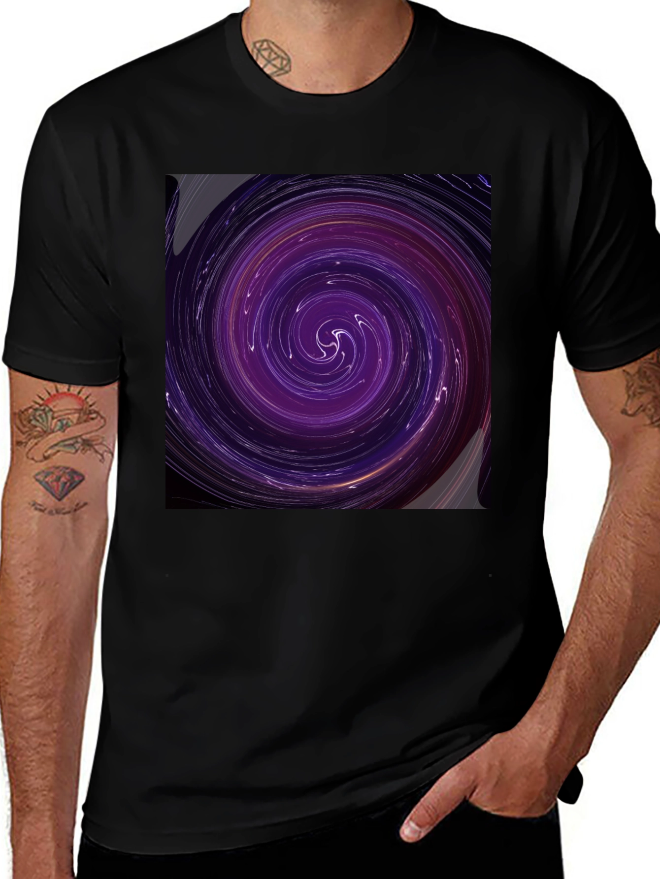 Cosmic Vortex Graphic Tee - Black Cotton Blend