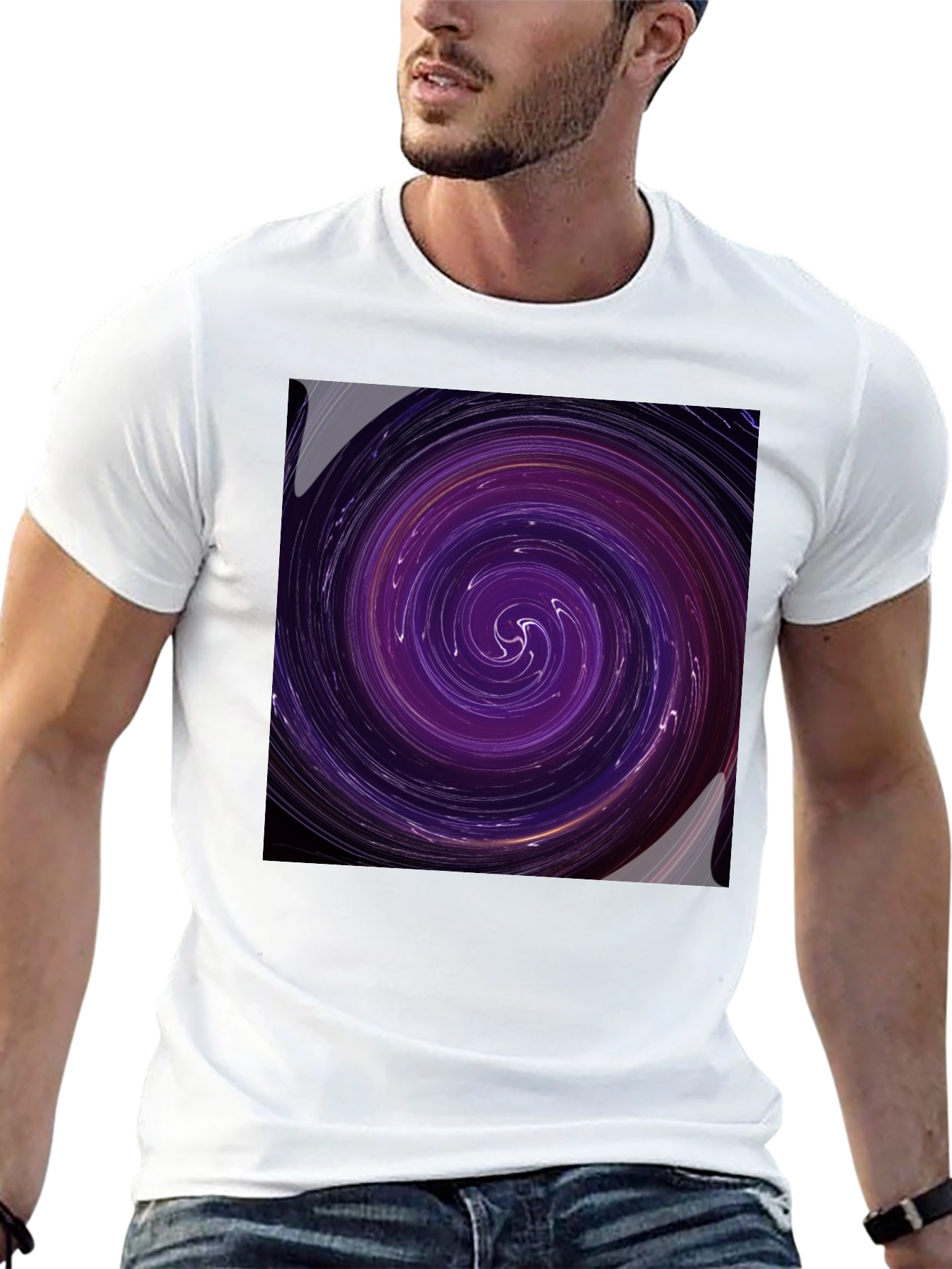 Cosmic Vortex Graphic Tee - Black Cotton Blend