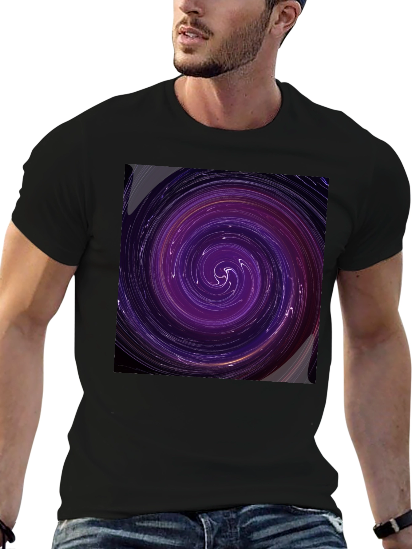 Cosmic Vortex Graphic Tee - Black Cotton Blend