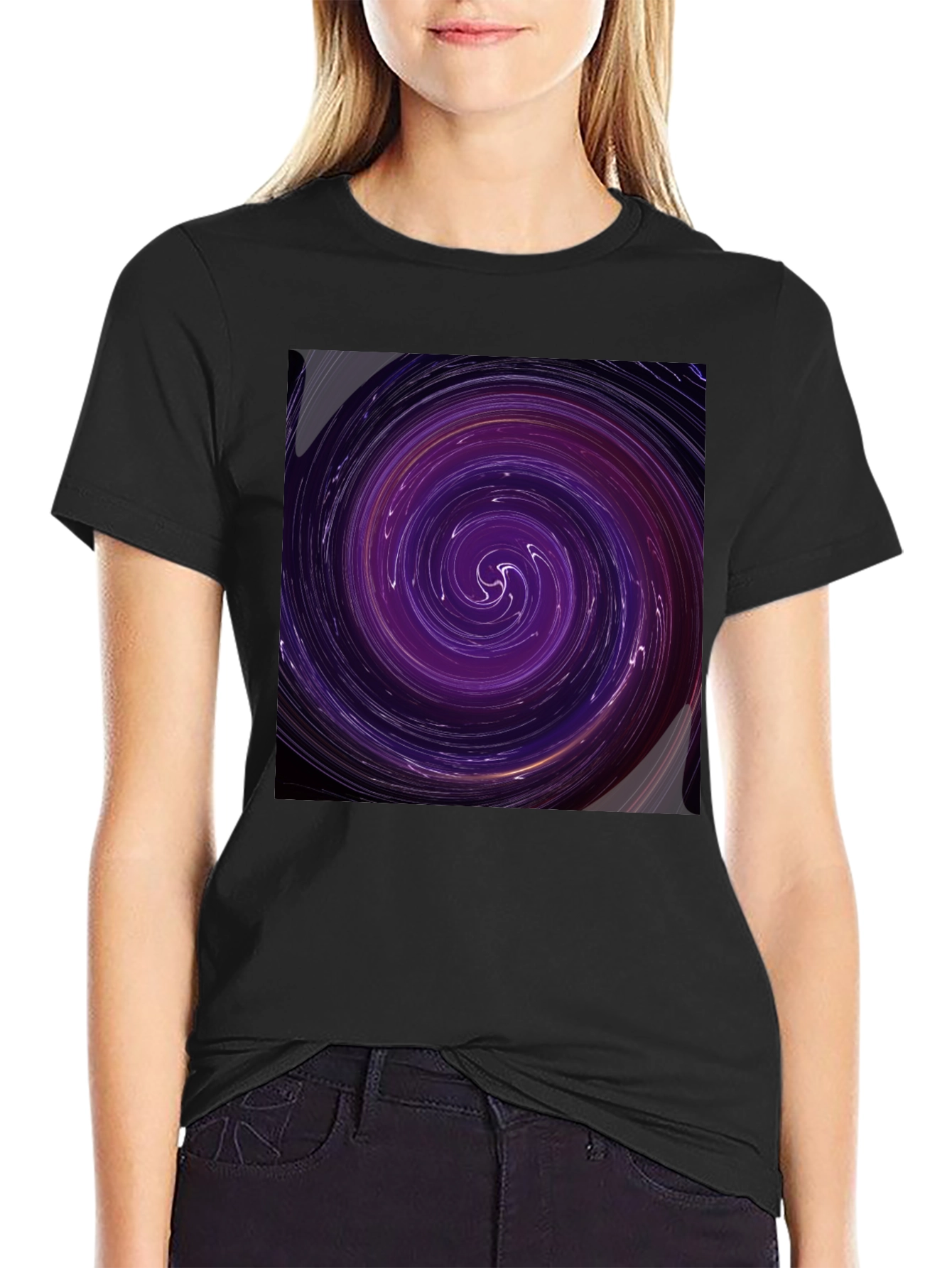 Cosmic Vortex Graphic Tee - Black Cotton Blend