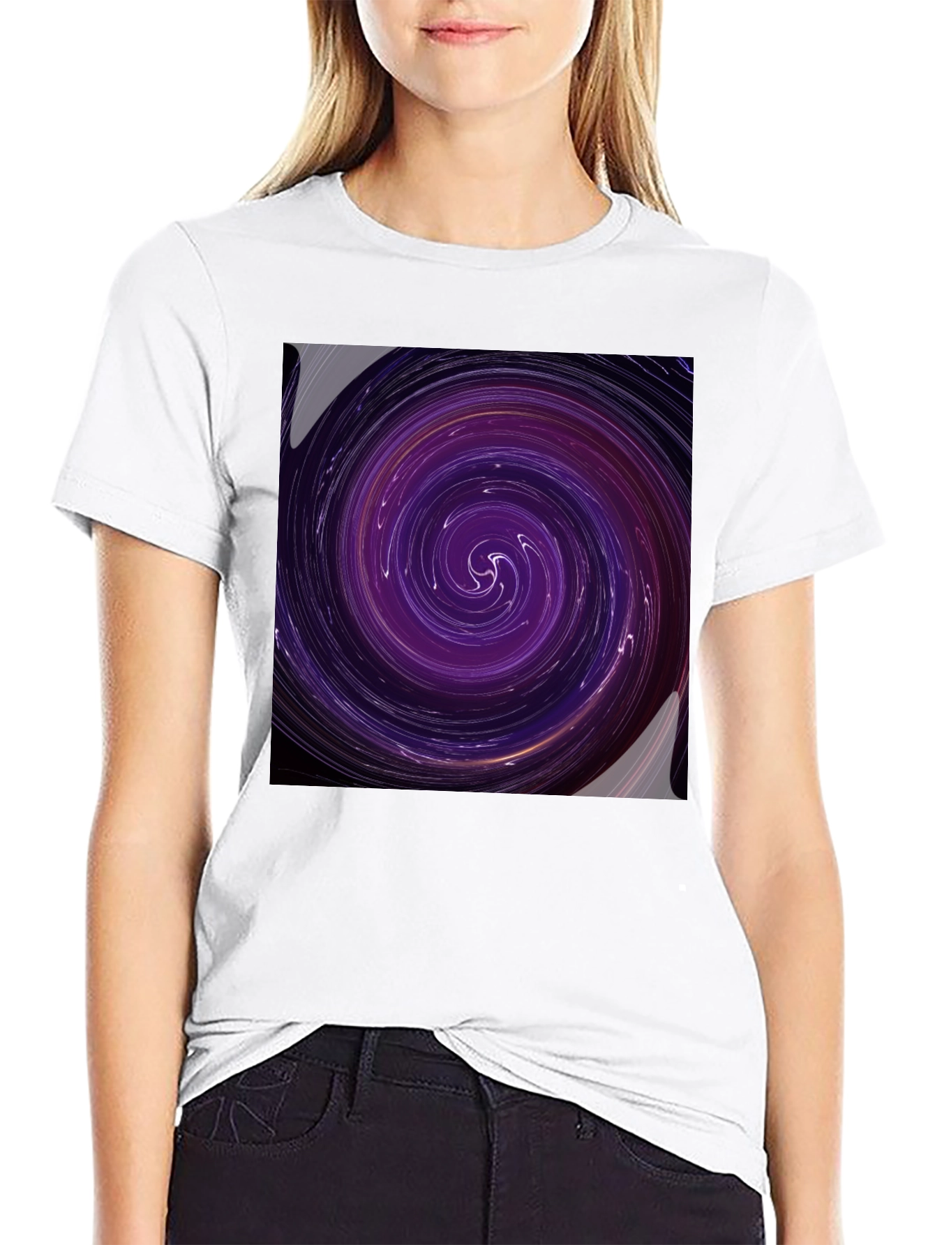 Cosmic Vortex Graphic Tee - Black Cotton Blend