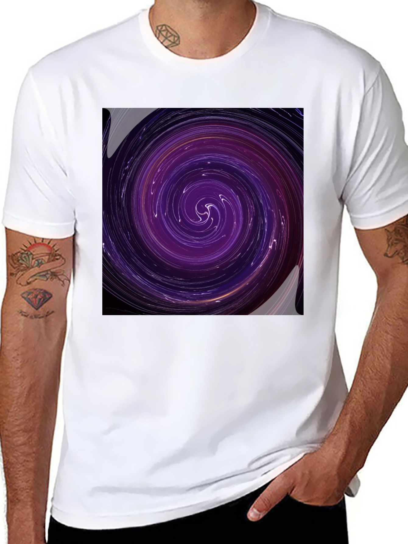 Cosmic Vortex Graphic Tee - Black Cotton Blend