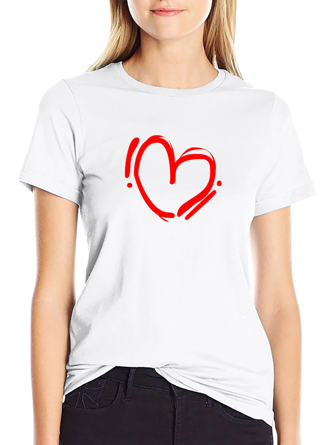 Black T-Shirt with Red Heart Graphic