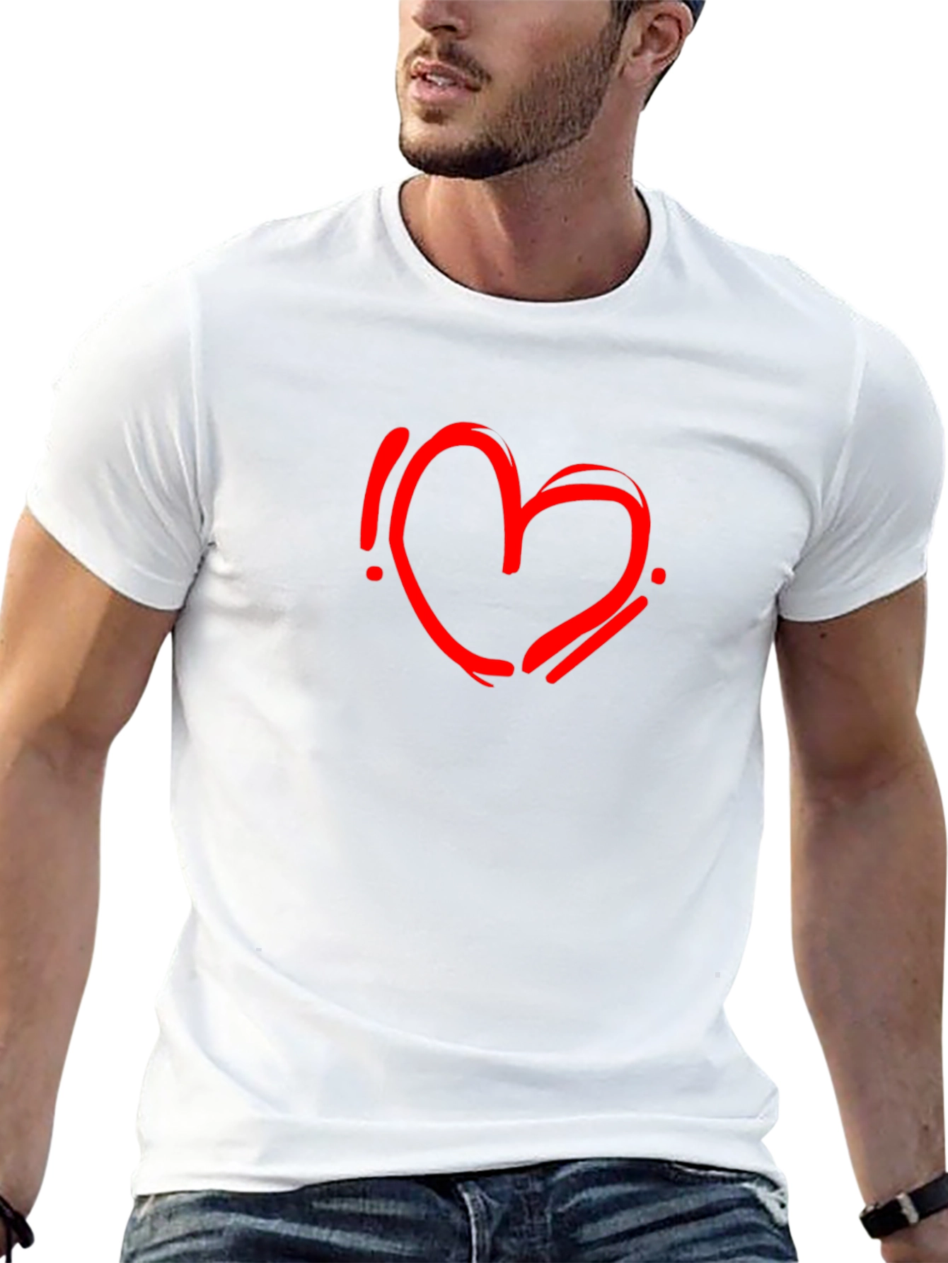 Black T-Shirt with Red Heart Graphic