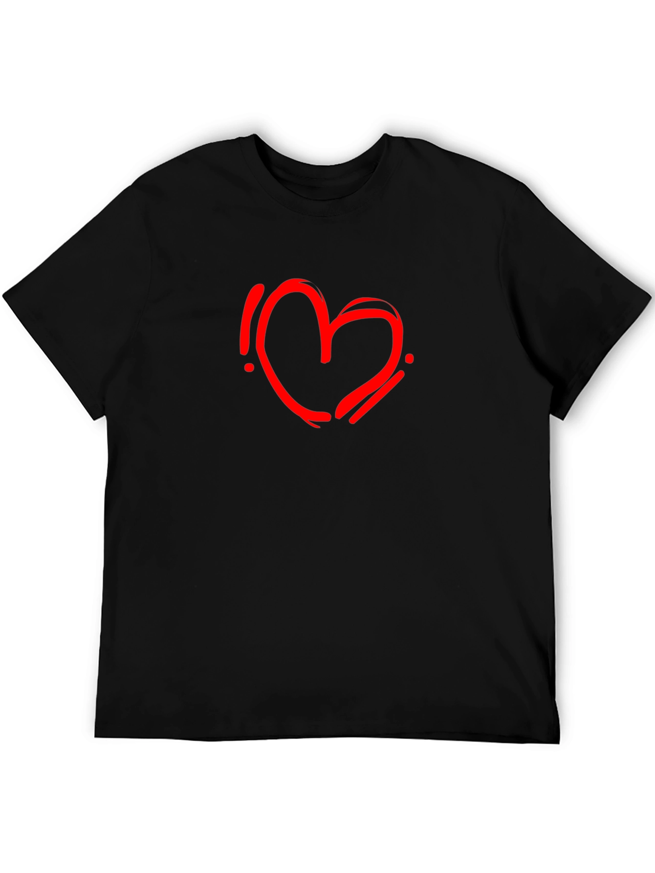 Black T-Shirt with Red Heart Graphic