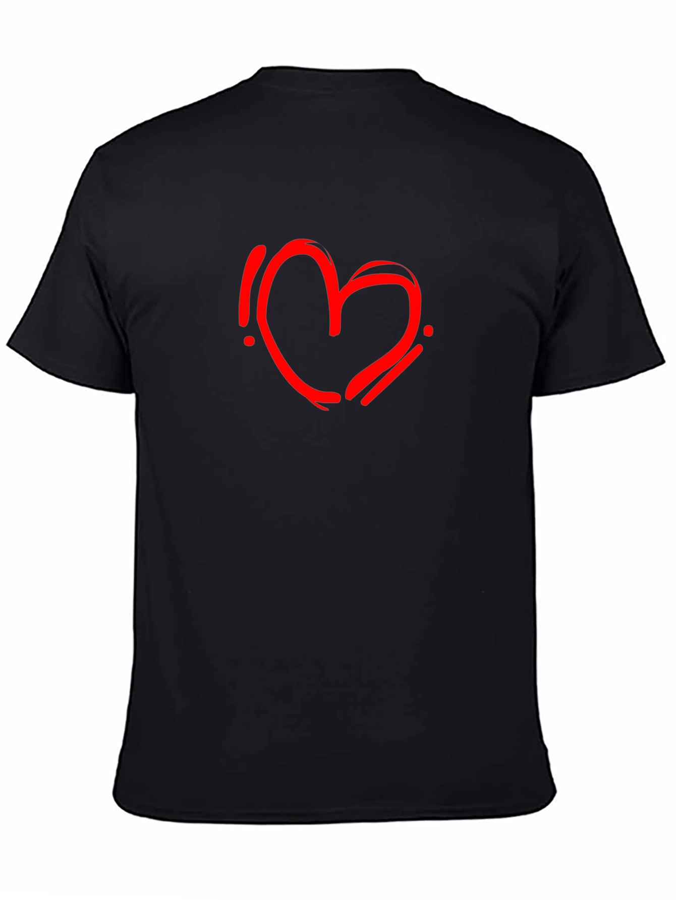 Black T-Shirt with Red Heart Graphic