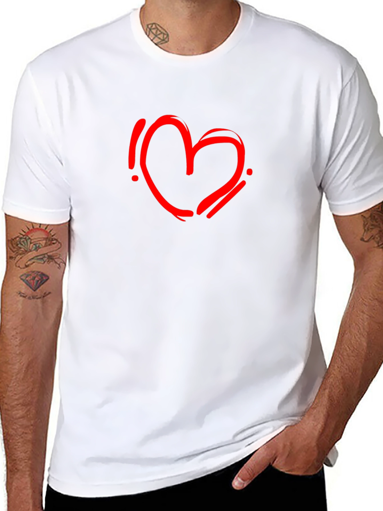 Black T-Shirt with Red Heart Graphic