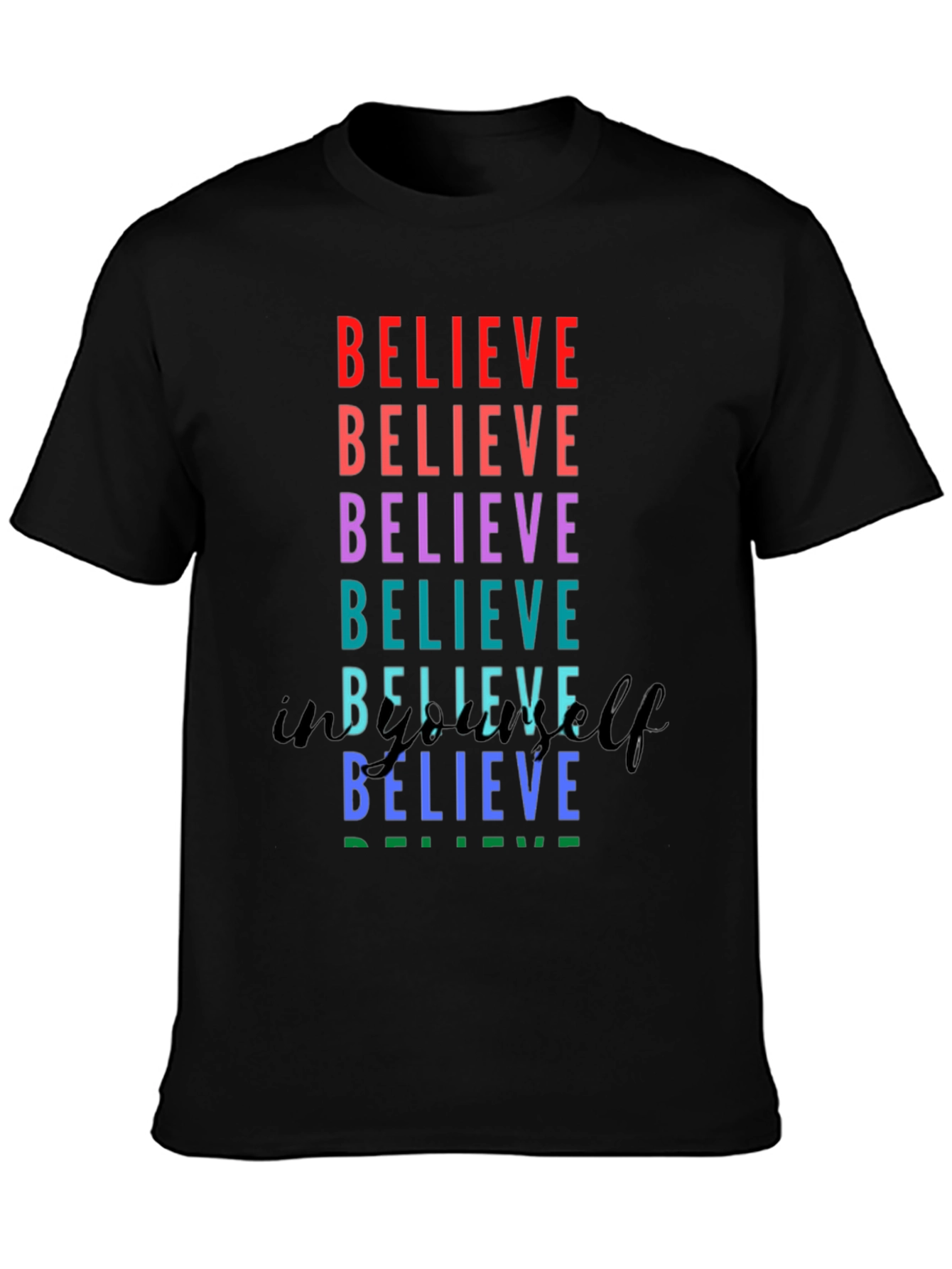 Believe Rainbow Graphic Tee - Unisex Black T-Shirt