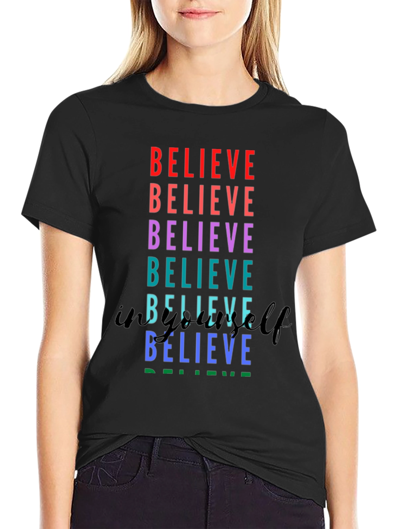 Believe Rainbow Graphic Tee - Unisex Black T-Shirt
