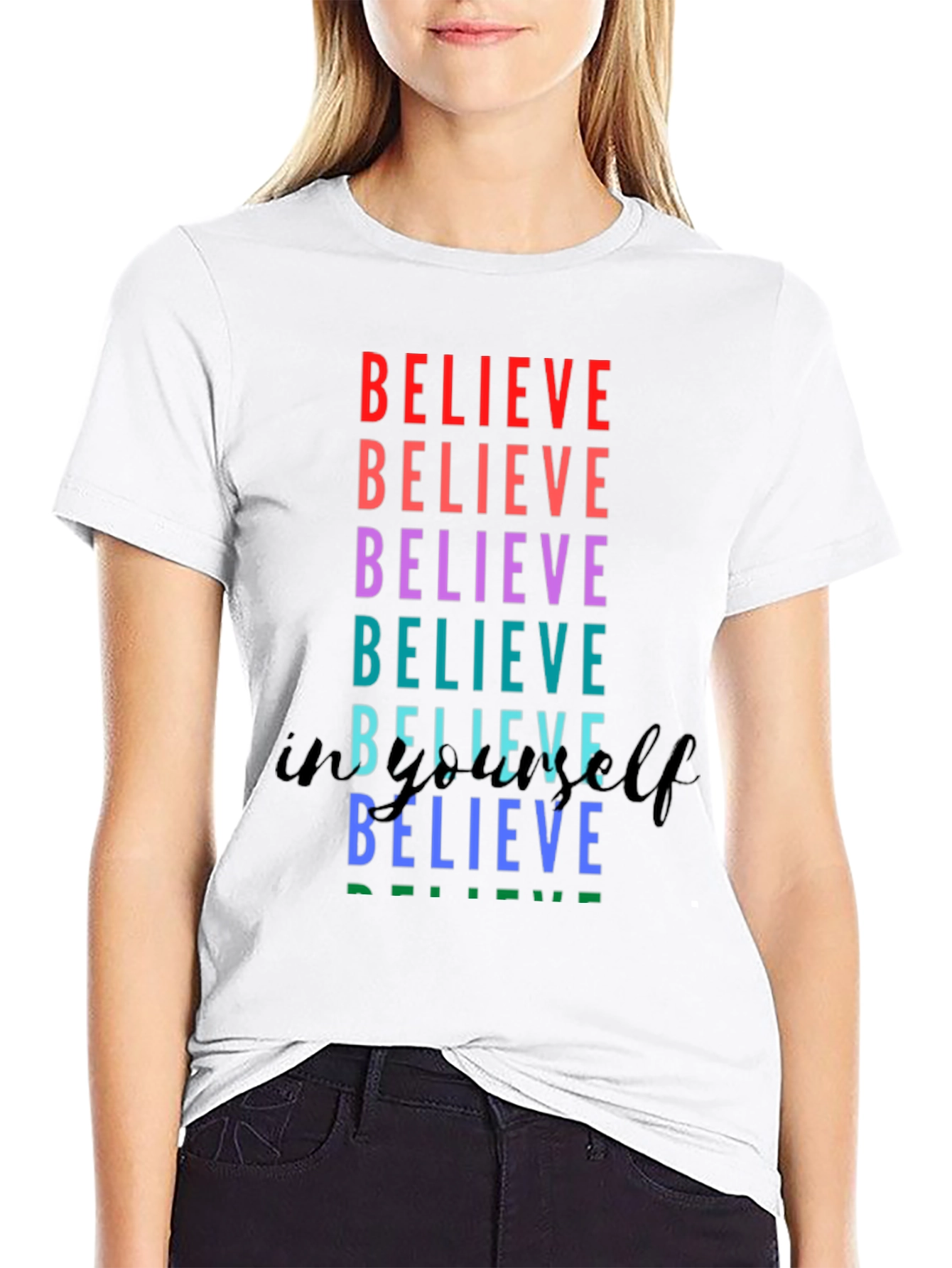 Believe Rainbow Graphic Tee - Unisex Black T-Shirt