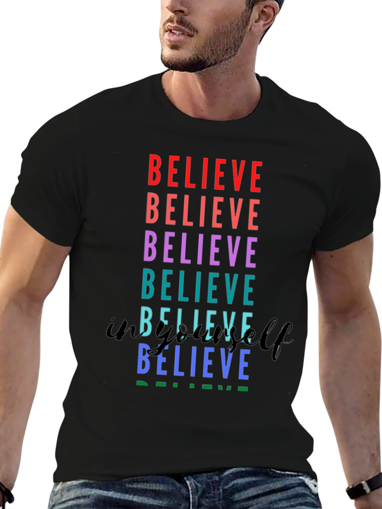 Believe Rainbow Graphic Tee - Unisex Black T-Shirt