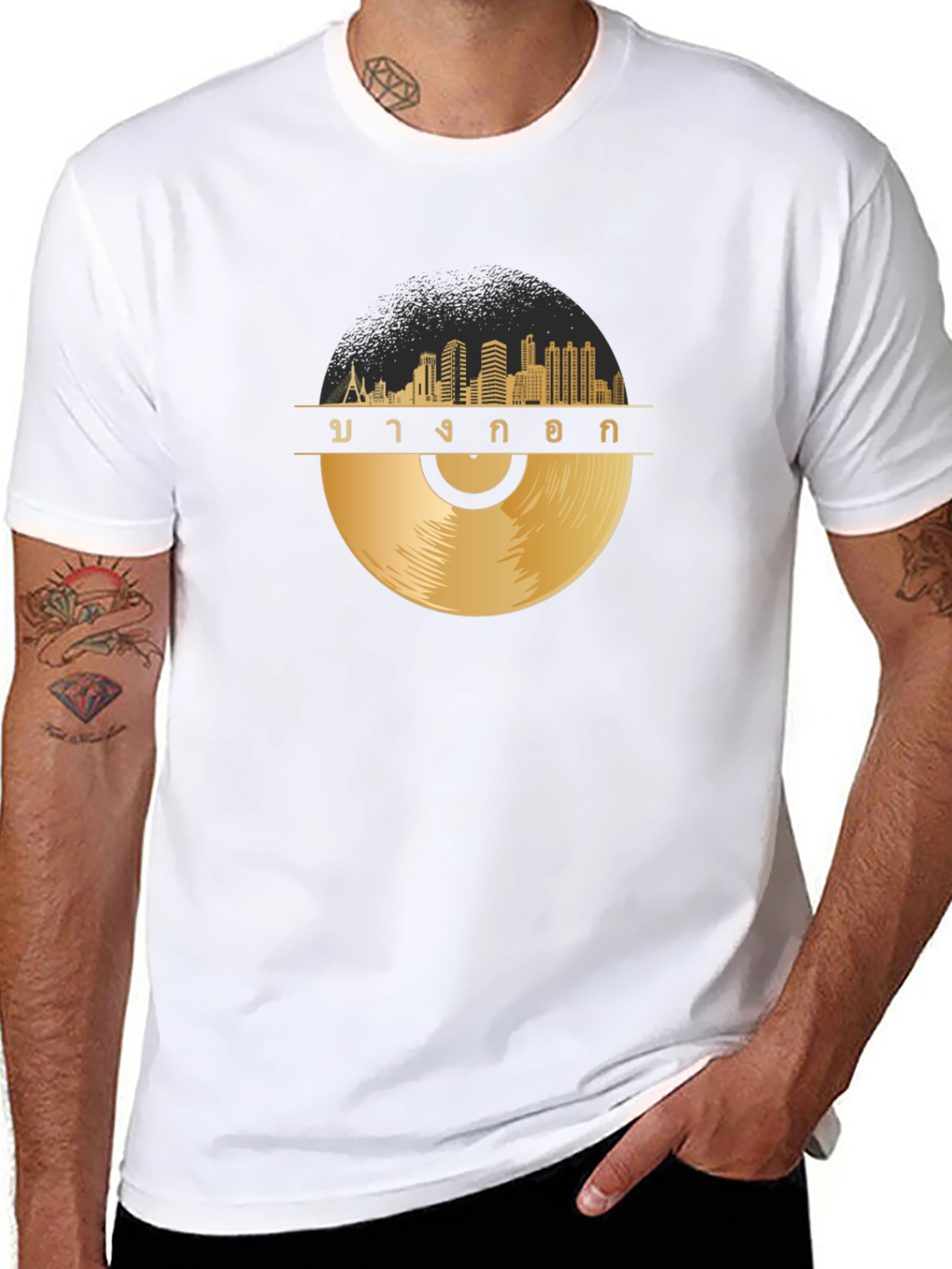 Bangkok Skyline Vinyl Record Graphic T-Shirt