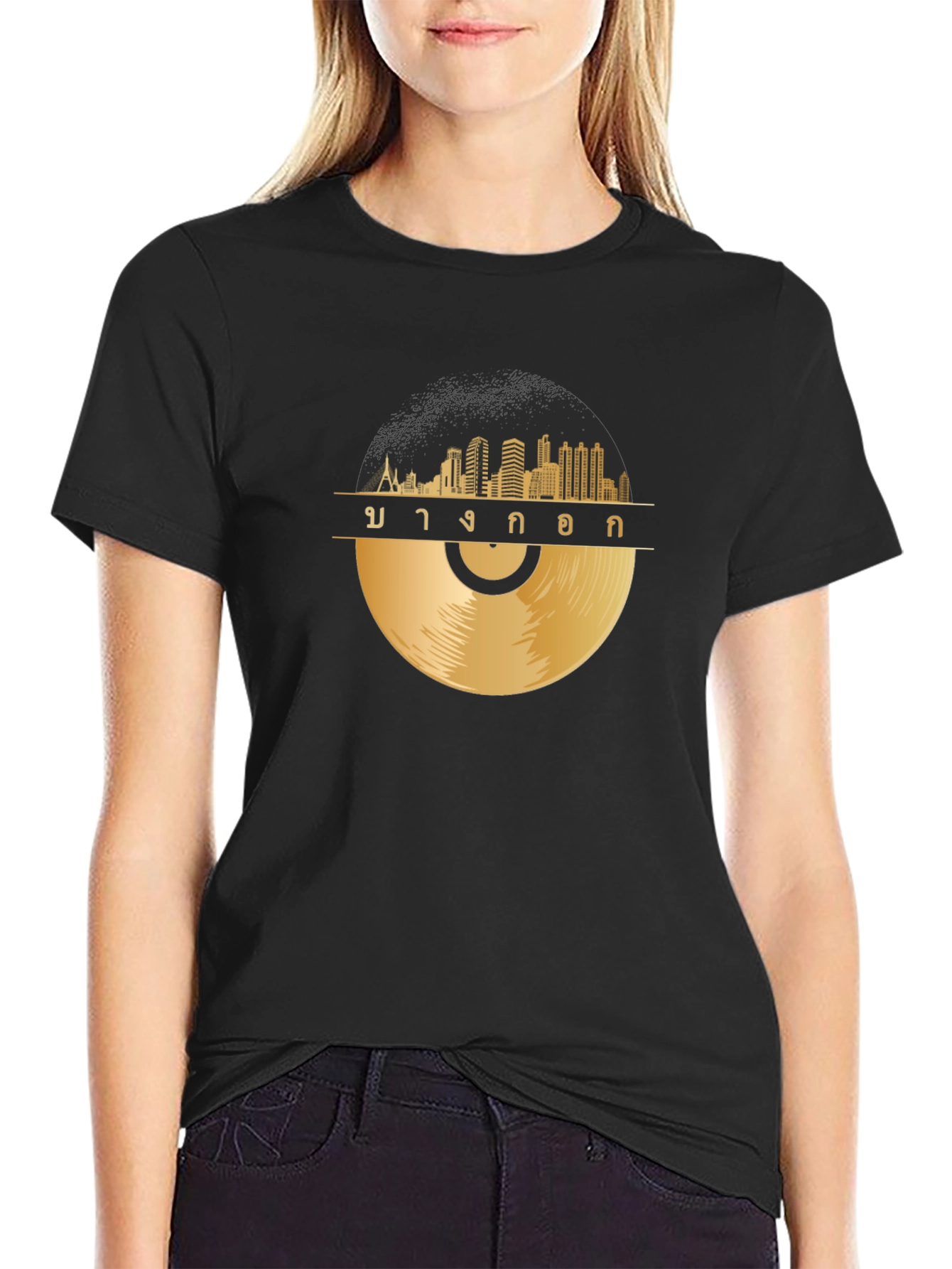 Bangkok Skyline Vinyl Record Graphic T-Shirt