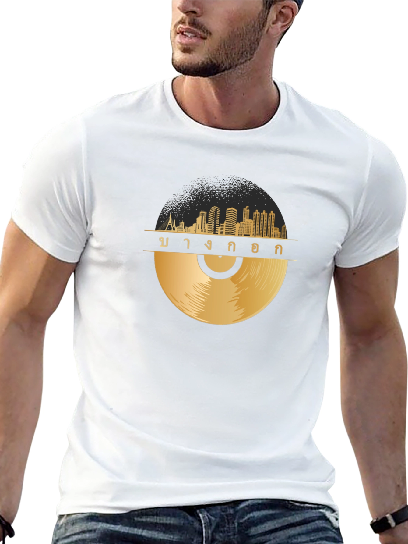 Bangkok Skyline Vinyl Record Graphic T-Shirt