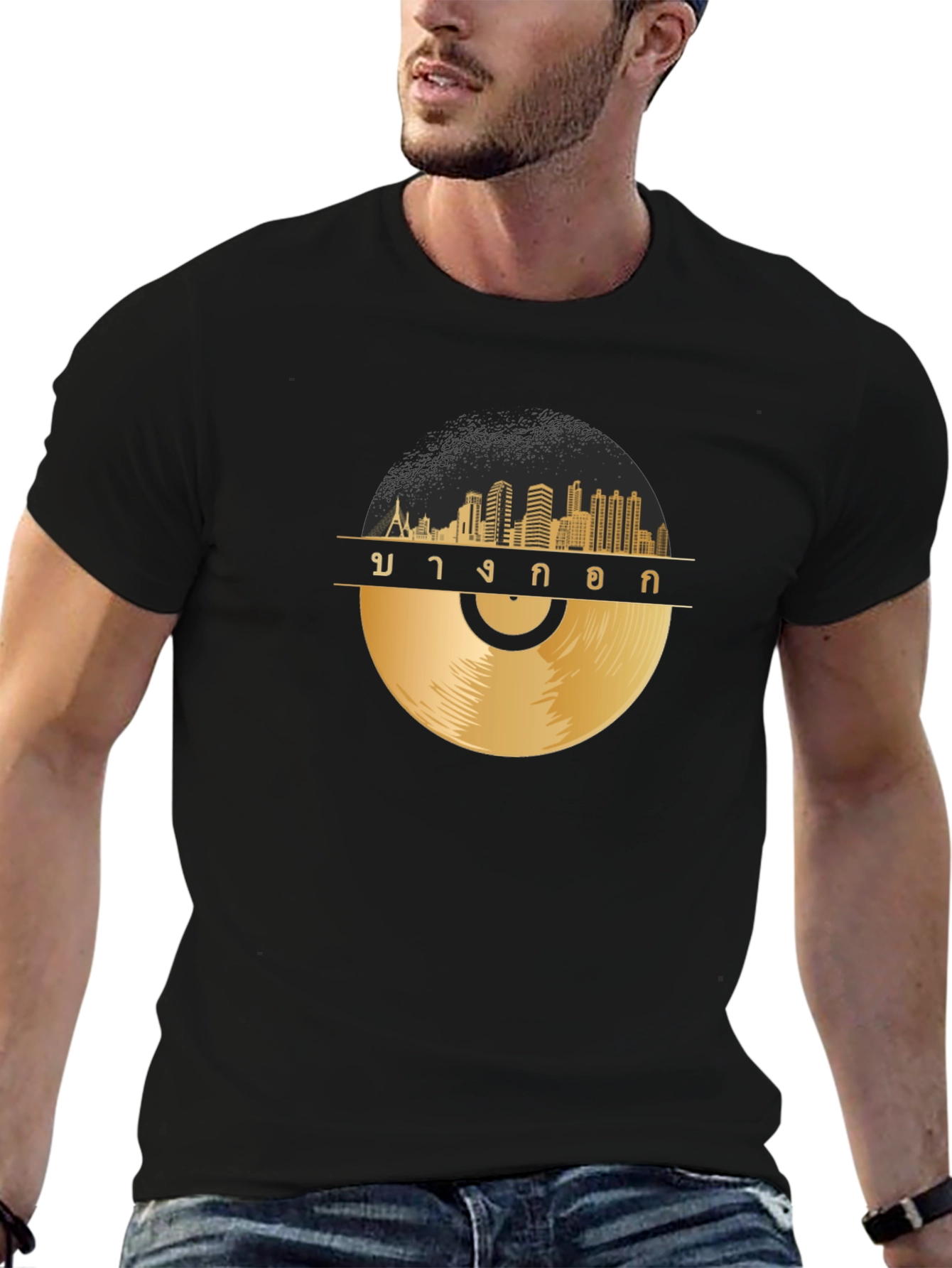 Bangkok Skyline Vinyl Record Graphic T-Shirt
