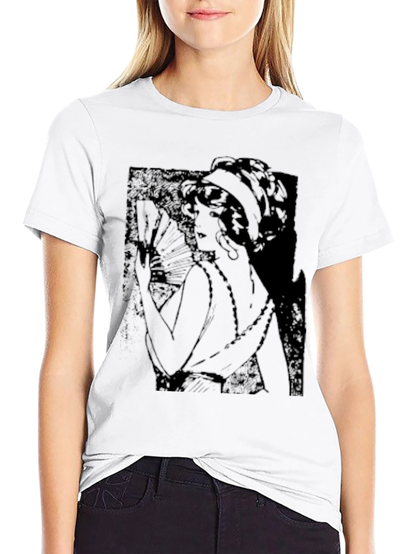 Vintage Woman Graphic Tee - Soft Black Cotton