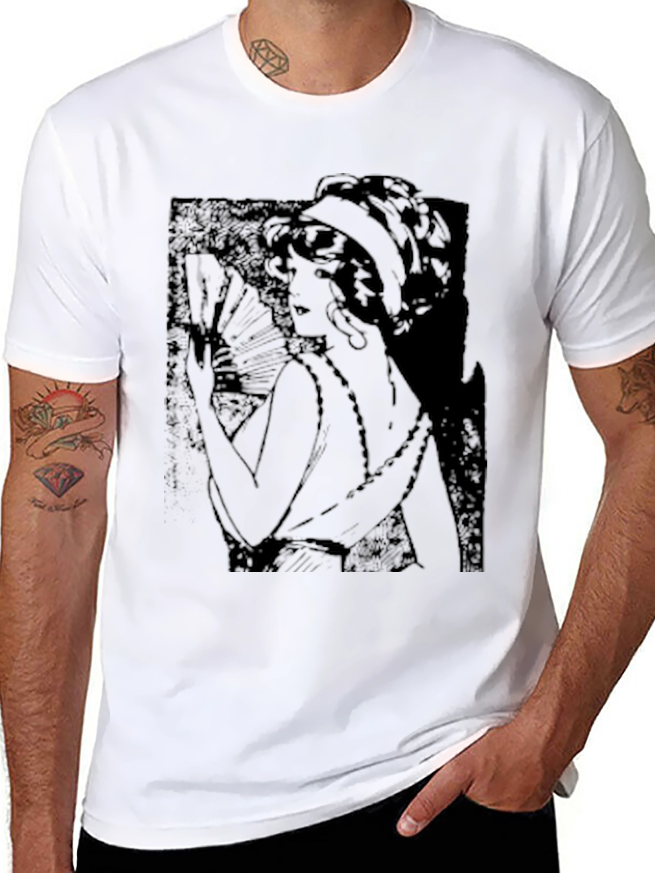 Vintage Woman Graphic Tee - Soft Black Cotton