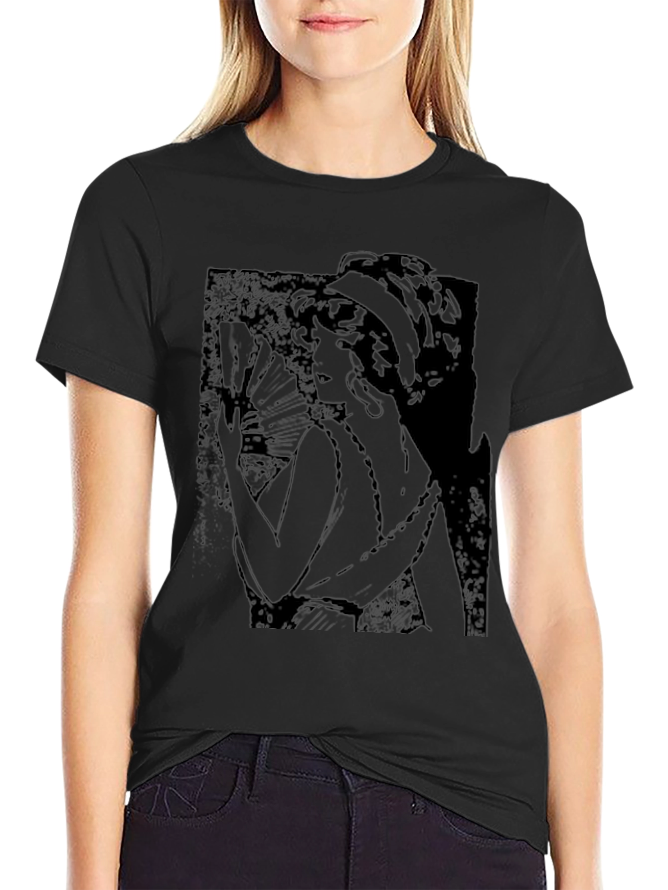 Vintage Woman Graphic Tee - Soft Black Cotton