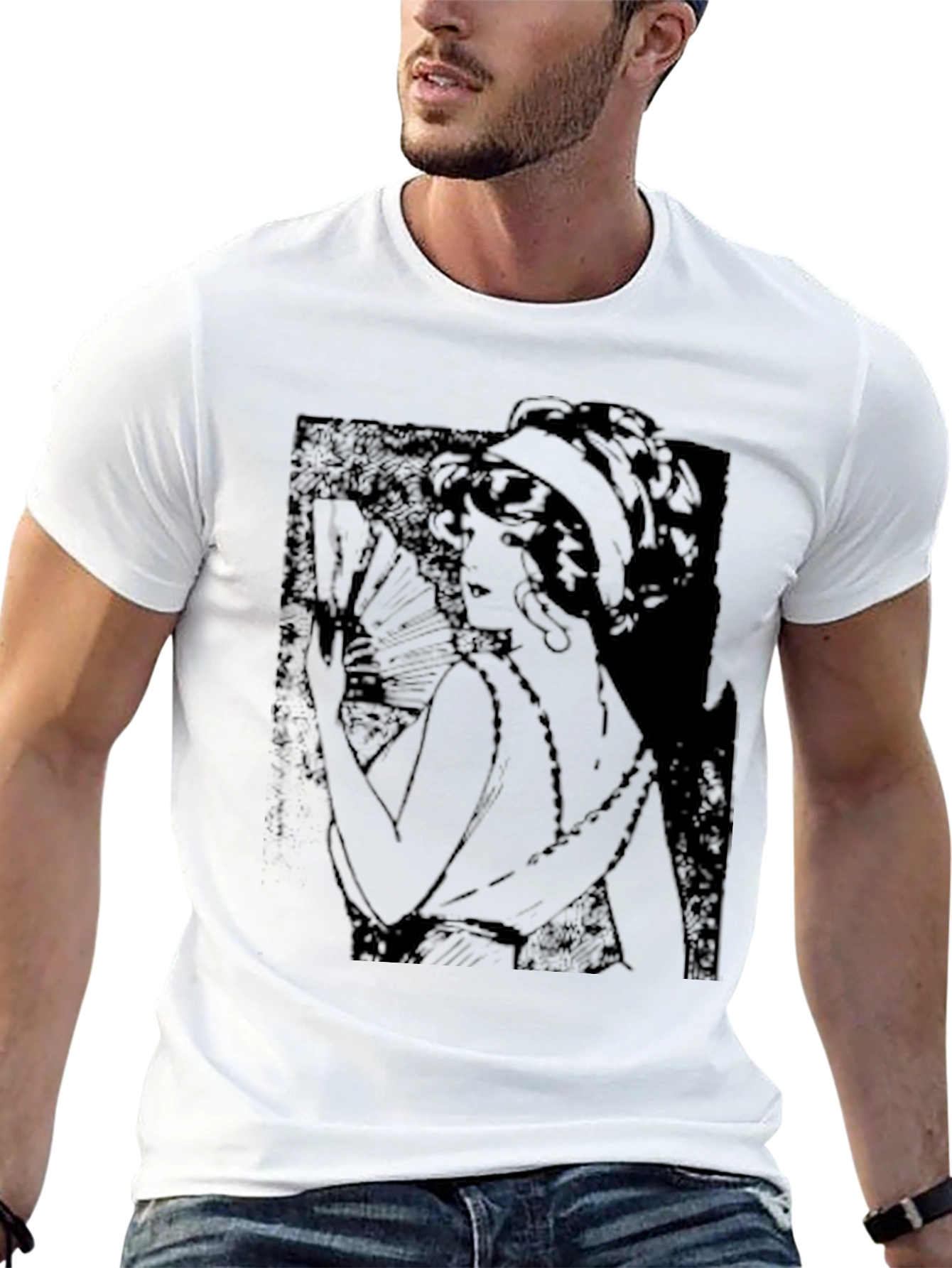 Vintage Woman Graphic Tee - Soft Black Cotton