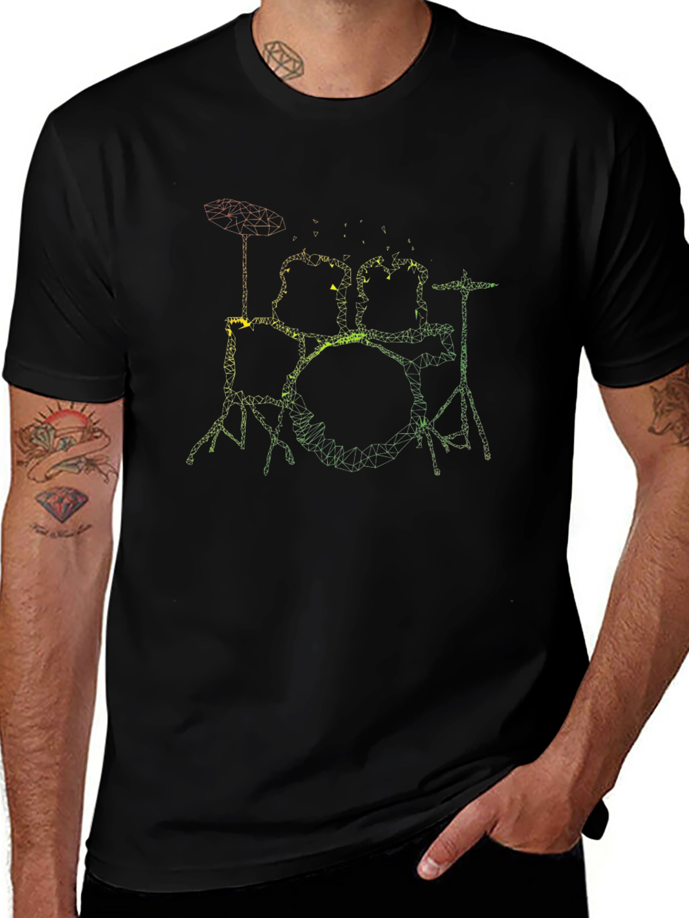 Drum Set Rasta Graphic Tee - Black Cotton T-Shirt