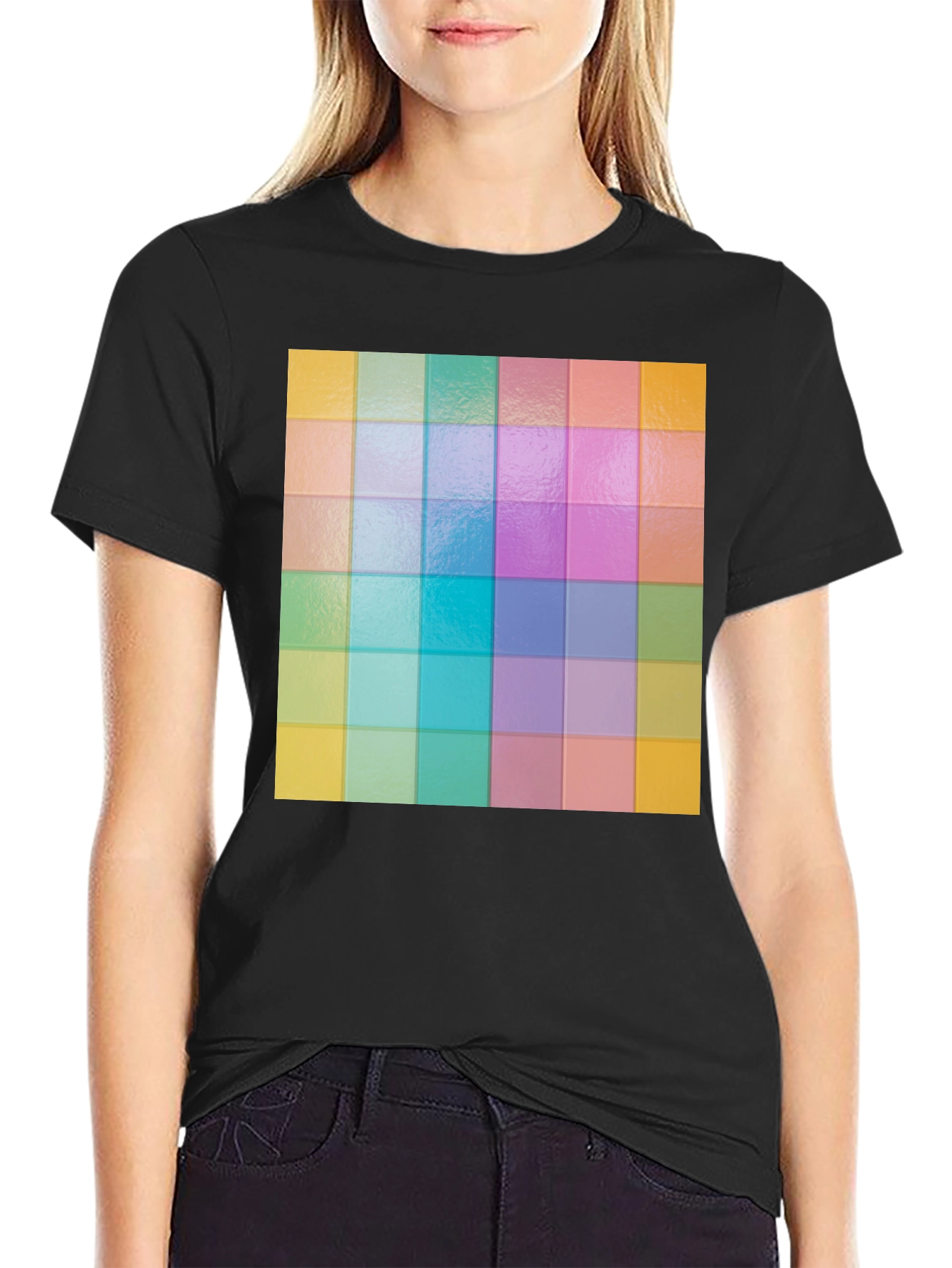 Colorful Grid Pattern Graphic Tee - Stylish Casual Wear