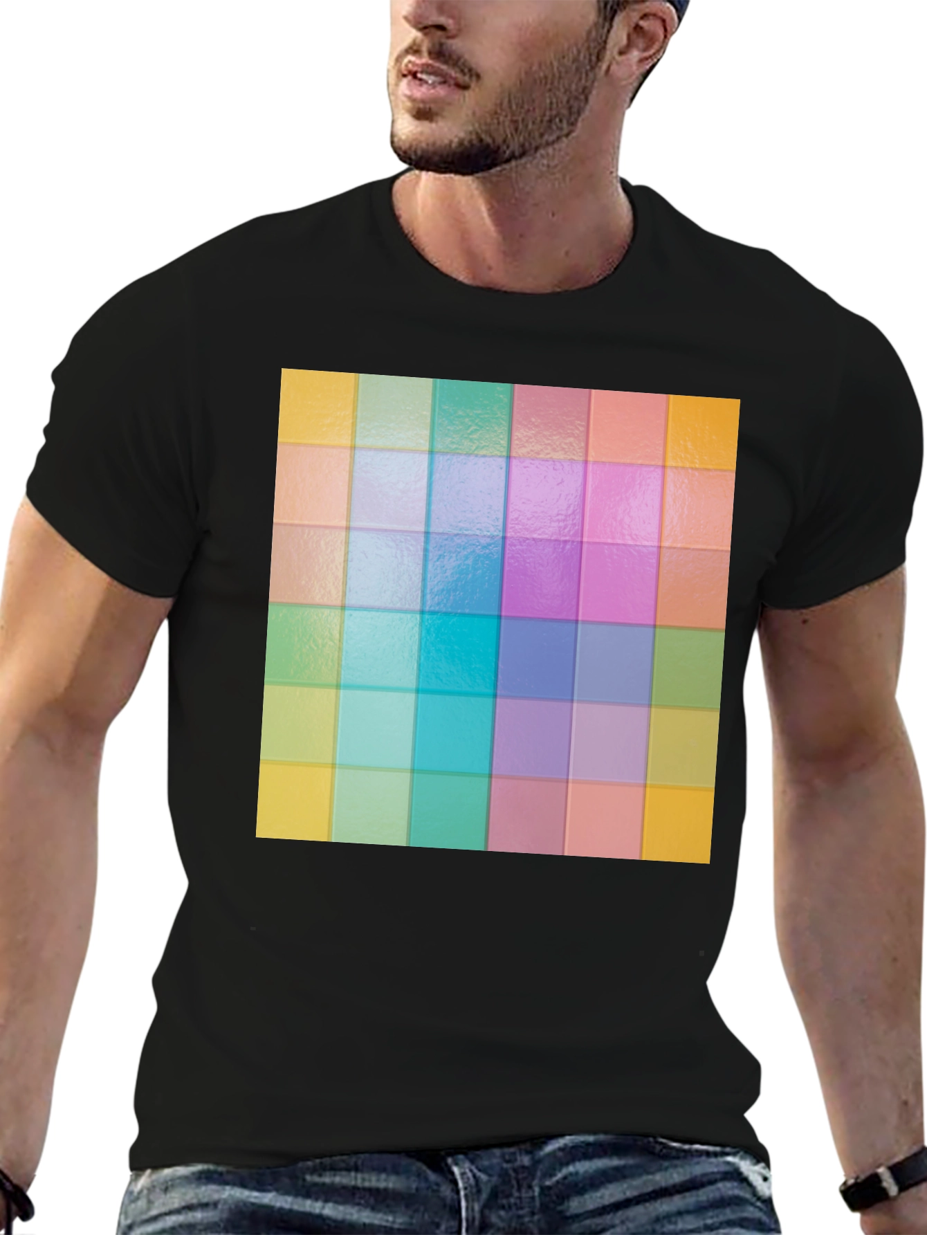 Colorful Grid Pattern Graphic Tee - Stylish Casual Wear