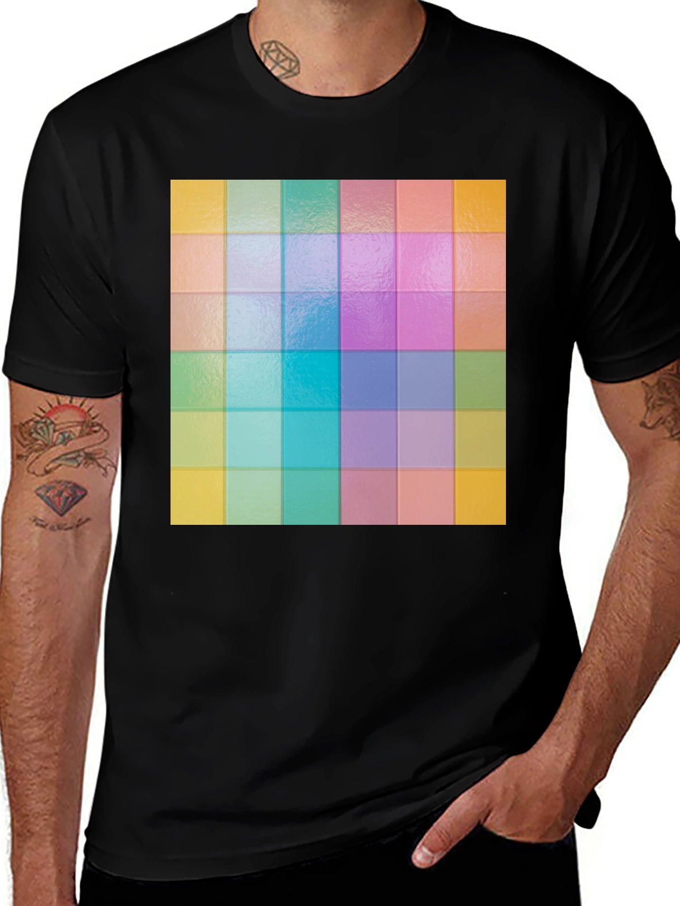 Colorful Grid Pattern Graphic Tee - Stylish Casual Wear