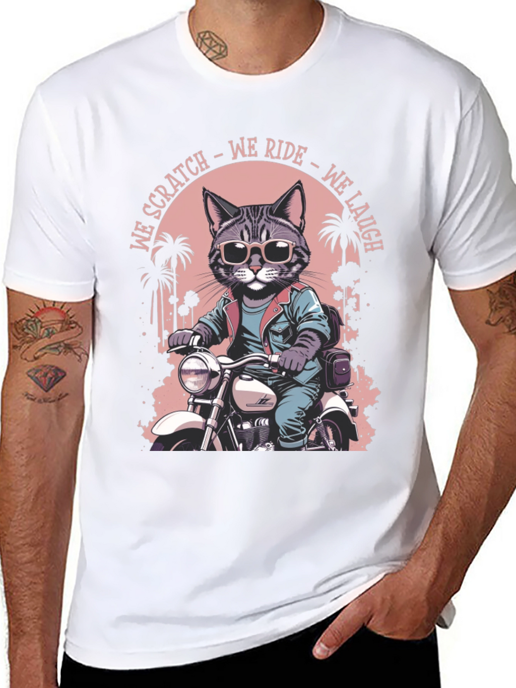 Cool Cat Biker Graphic T-Shirt