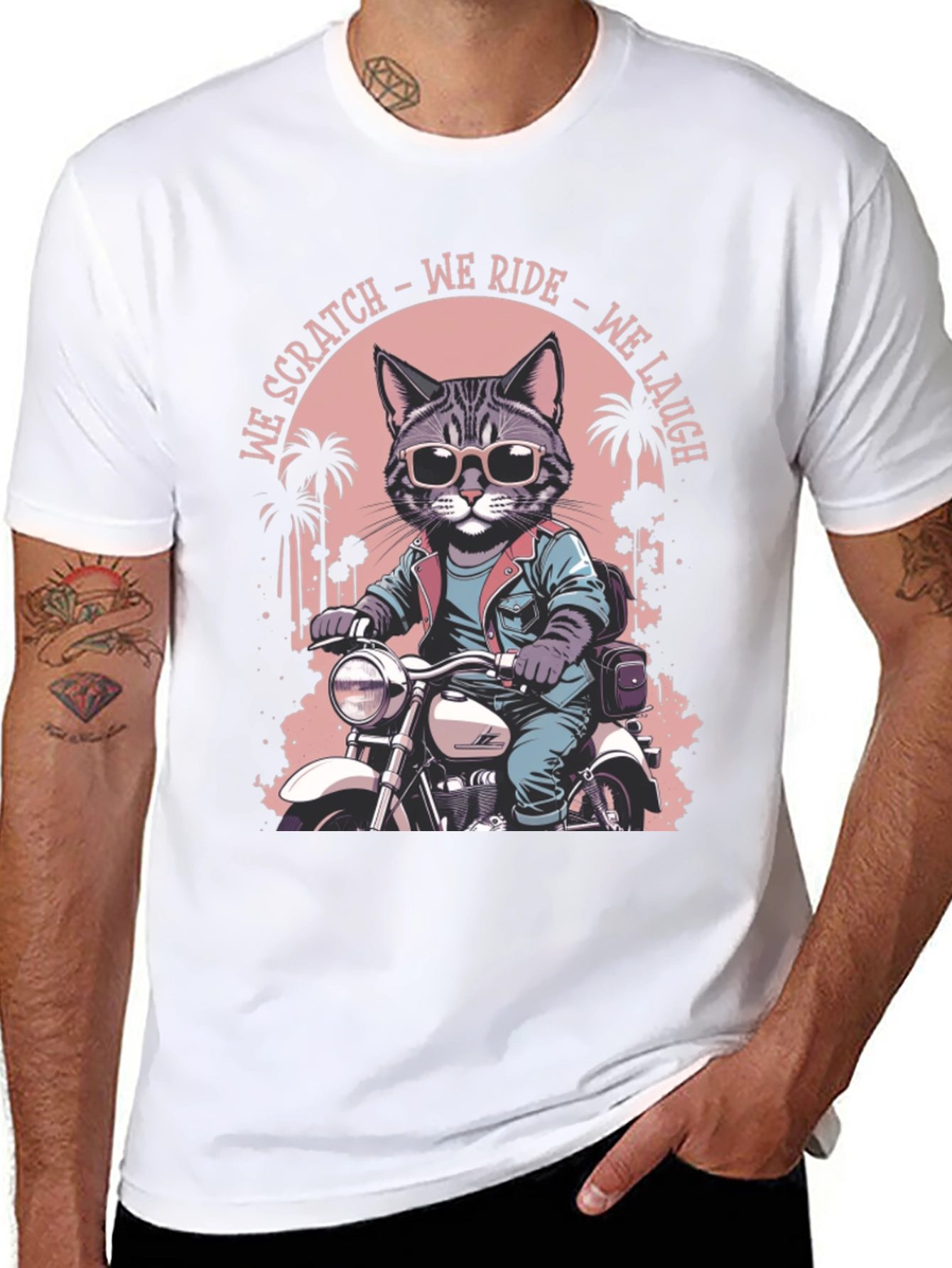 Cool Cat Biker Graphic T-Shirt