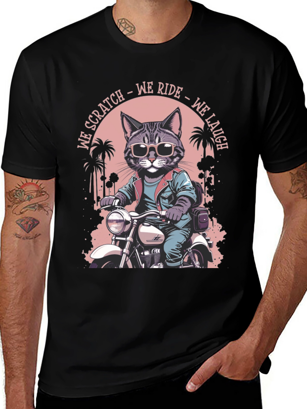 Cool Cat Biker Graphic T-Shirt