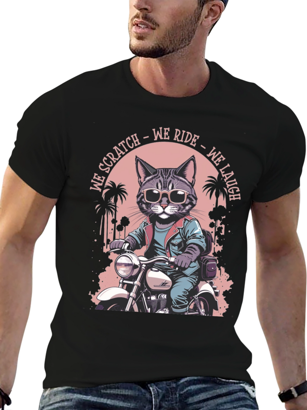 Cool Cat Biker Graphic T-Shirt